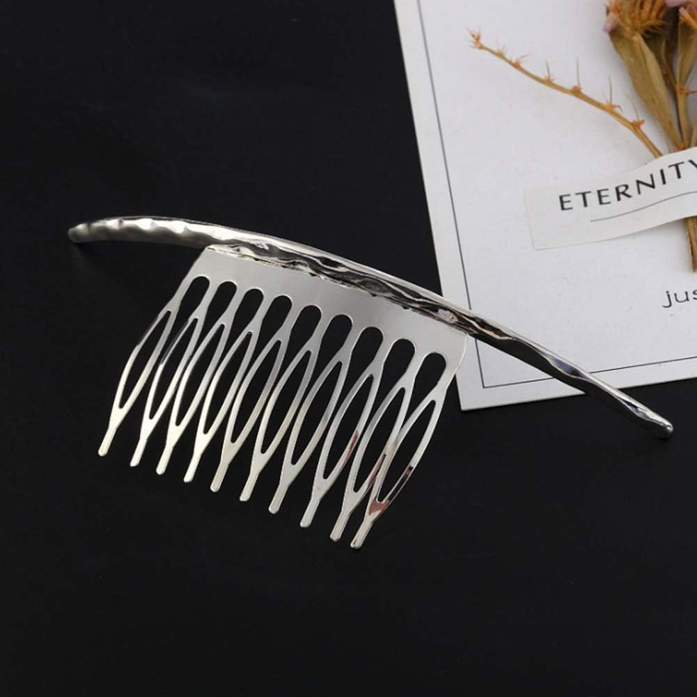 2Pcs French Twist 10 Teeths Comb Alloy Metal Bridal Wedding Hair Side Comb Headpiece Hair Jewellery Fashion Accessory for Women Girls, Gold and Silver image number 5