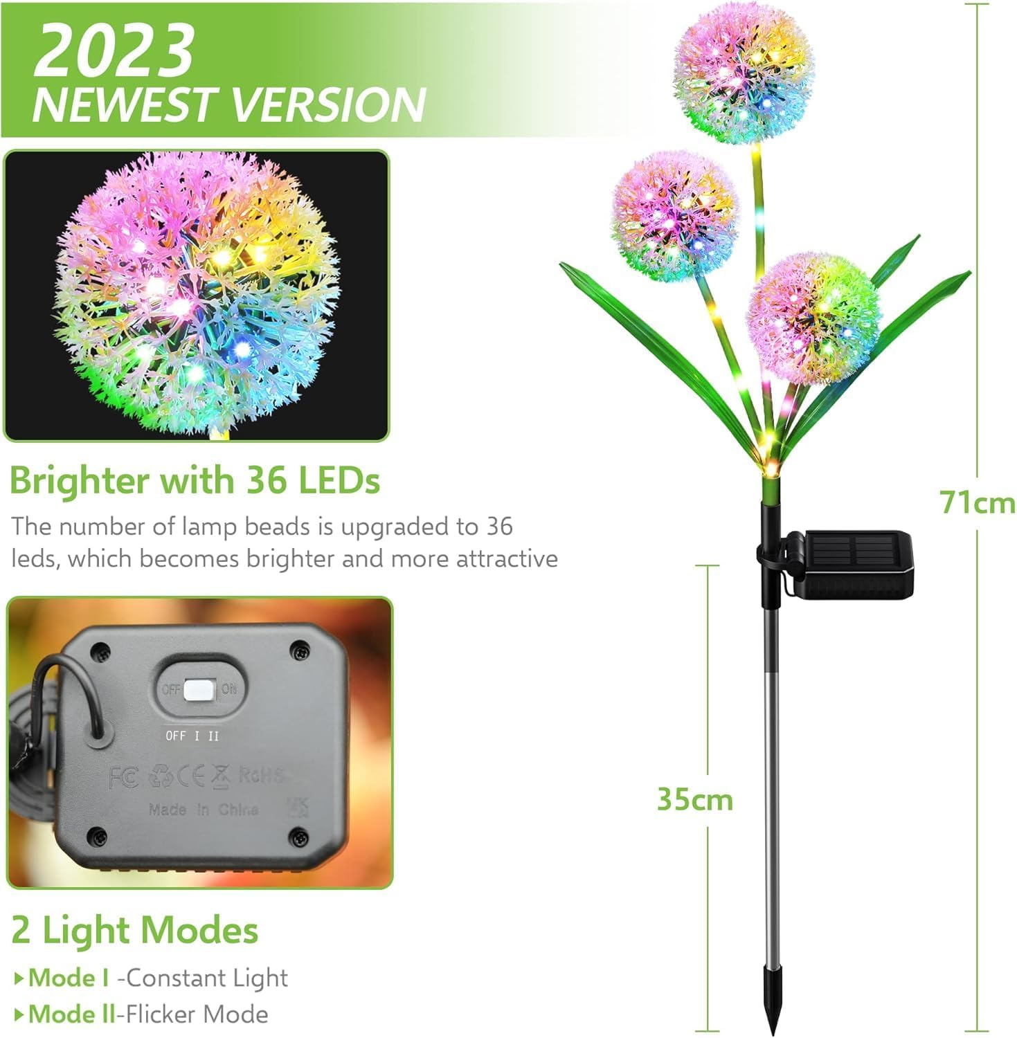 Solar Lights Outdoor Garden Decor, 2 Pack Upgraded Solar Dandelion Garden Lights Decorative with 36 LED - IP65 Waterproof Colorful Solar Lights Outdoor for Yard, Lawn, Pathway and Wedding image number 3
