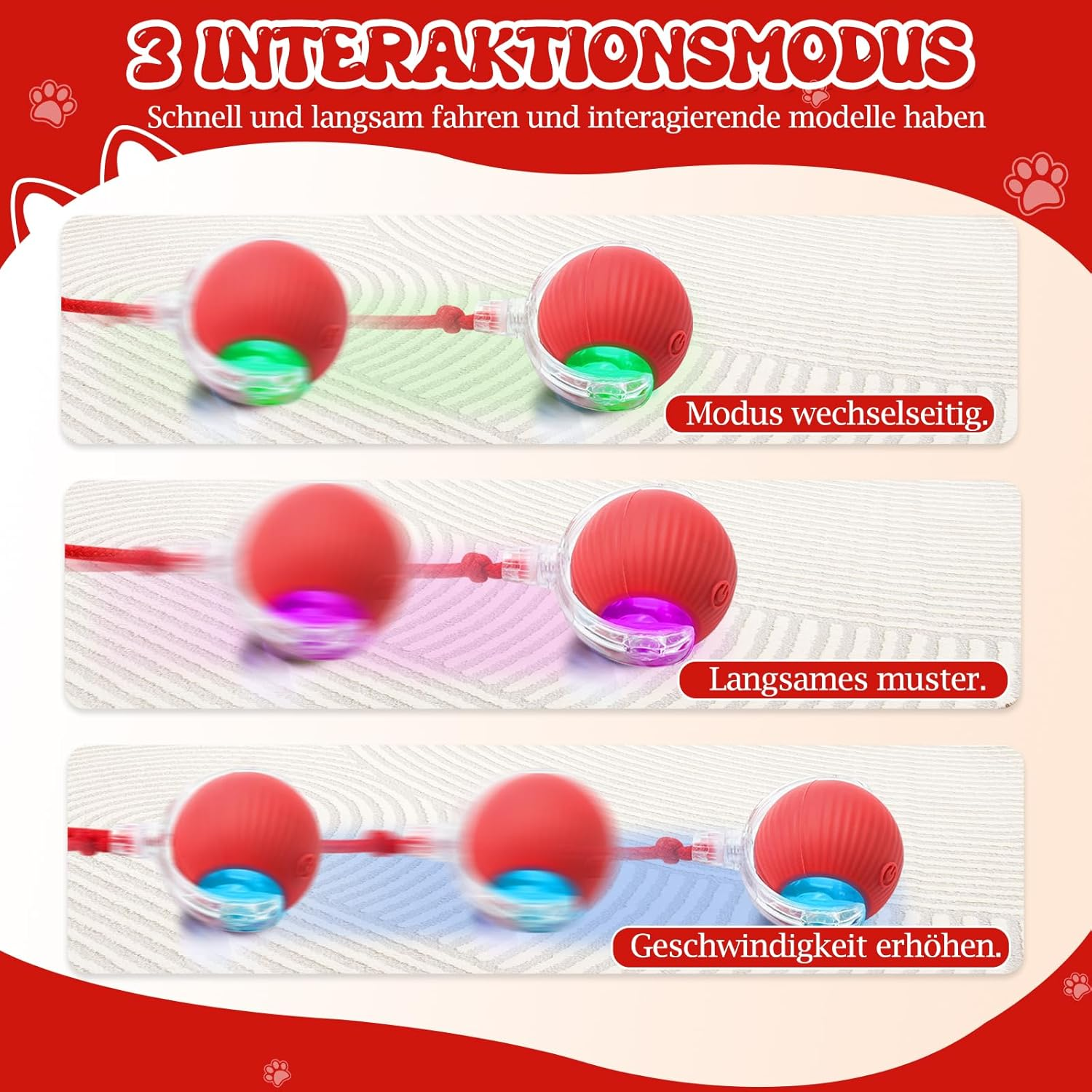 Interactive Cat Toys for Indoor Cats - Interactive Puppy Toys Ball with Tail,Realistic Bird Chirping,Smart Obstacle Avoidance and Auto Restart,Cat Puzzle Toys for Bored Indoor Adult Cats&Dog (Red) - Red image number 5