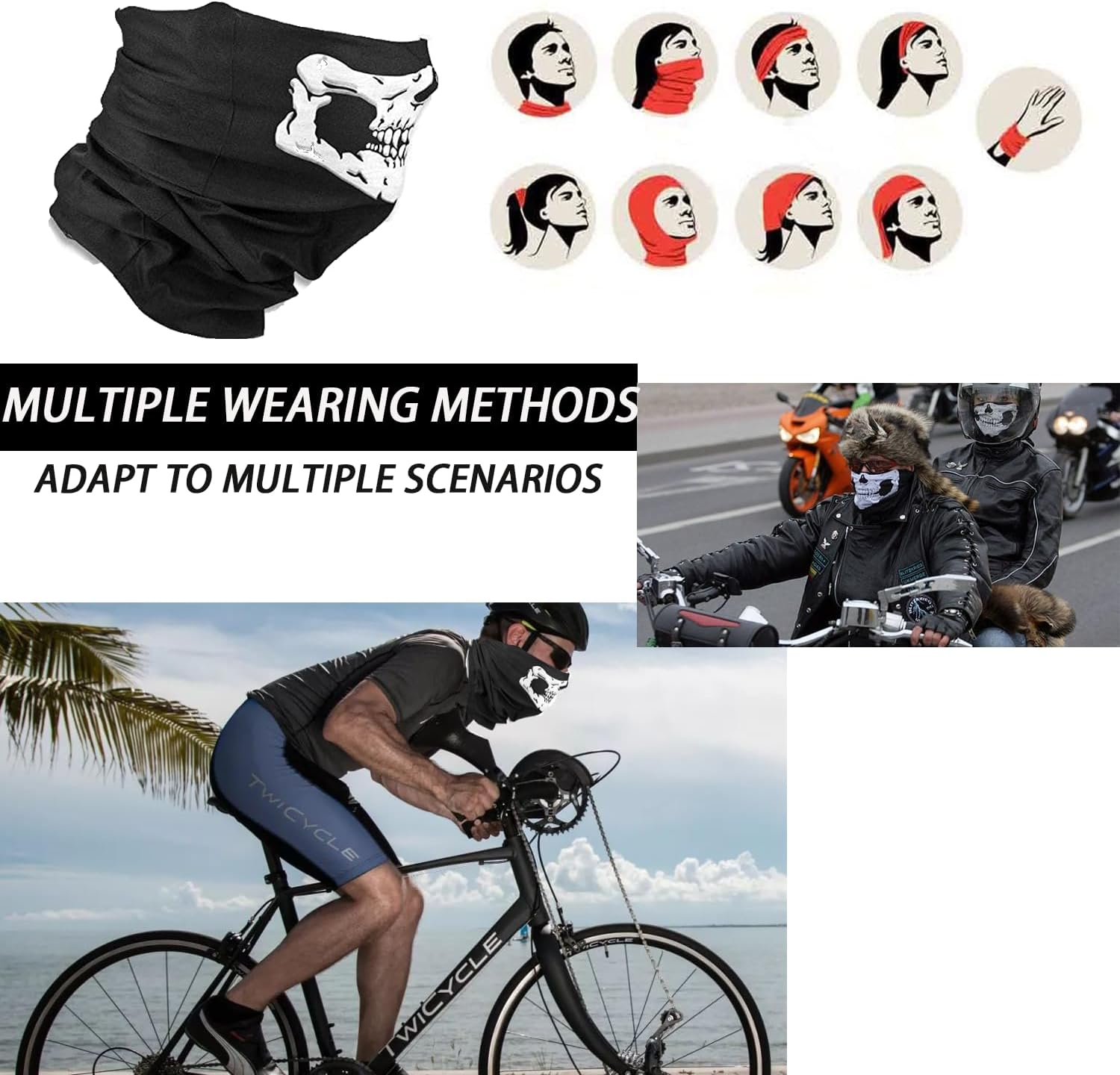 4Pcs Skull Mask Gaiter Mask Headwear Bandana Halloween Mask Balaclava Breathable Face Masks Neck Gaiter Scarf for Motocycle image number 4