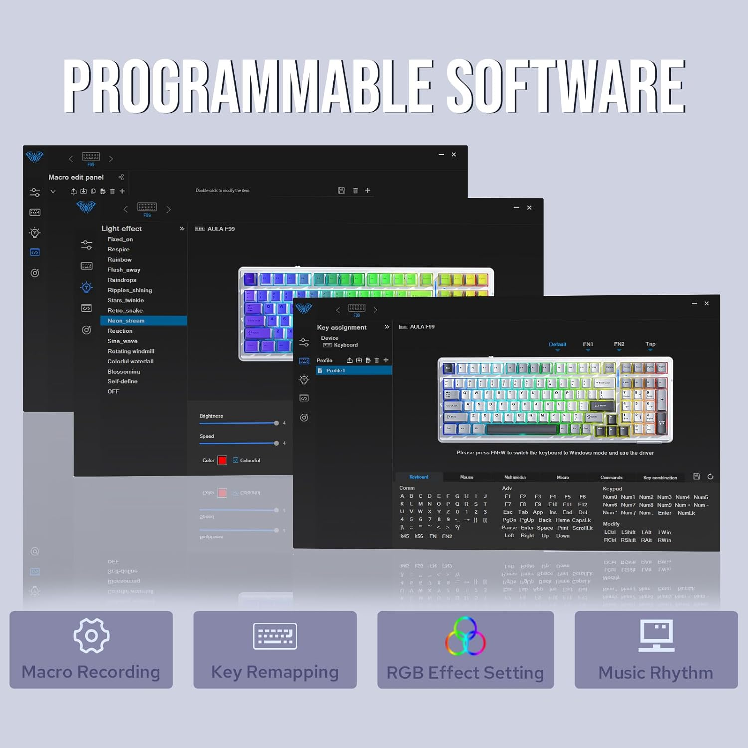 EPOMAKER X Aula F99 Wireless Mechanical Keyboard, Hot Swappable Gasket Custom Gaming Keyboard with Five-Layer Padding, Bluetooth/2.4Ghz/Usb-C, 8000Mah Battery (White Light Blue, Graywood V3) image number 1
