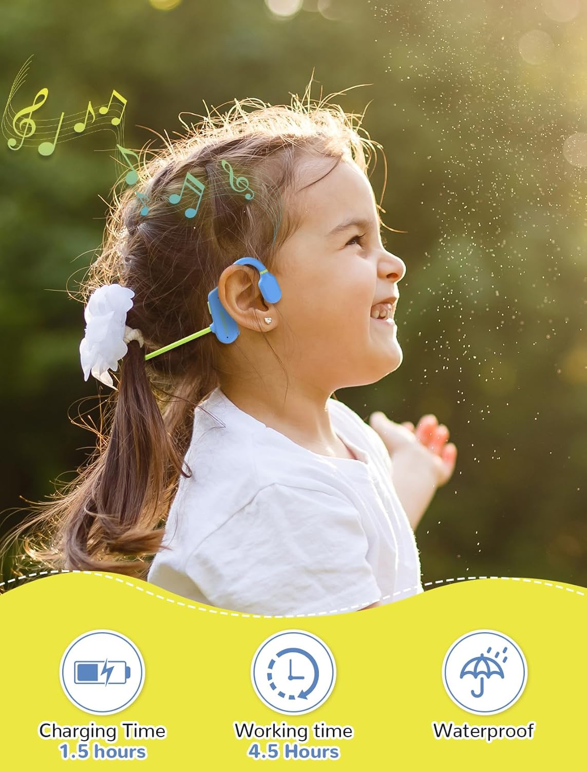 Kids Headphones, Wirelss 5.3 Air Conduction Open Ear Headphones Lightweight Kids IPX5 Waterproof with Microphone for School, Home and Outdoor-Blue image number 2