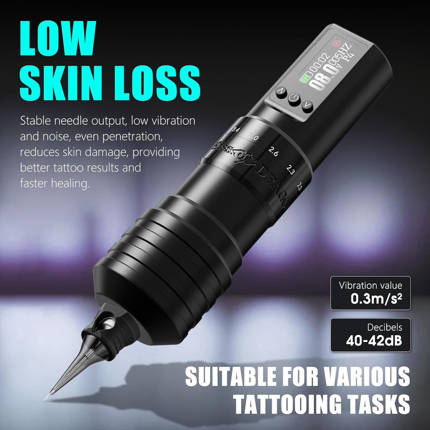 Kiss of Dragon Beginner Tattoo Gun - Wireless Tattoo Machine Ink Pen 1800Mah Battery image number 2