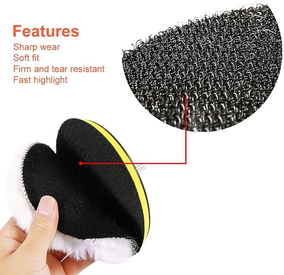 5Pcs Polishing Pads 4 Inch Wool Polishing Pads & Buffing Pads, Car Polishing Bonnets Lambs Wool Buffer Pads Wool Hook and Loop Buffing Pad Car Polishing Pads Kit with 1Pc Screw 1Pc Plastic Tray image number 6