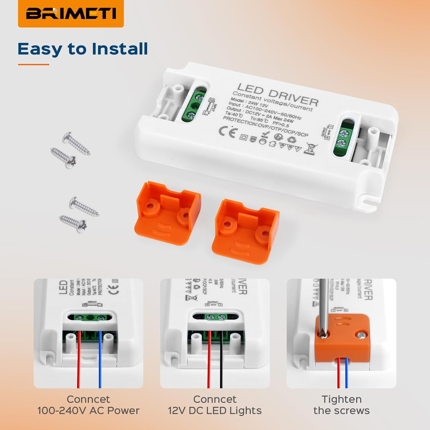 BRIMETI LED Driver 12V 12W LED Transformer 1A Slim LED Power Supply Adapter AC 240V to 12V DC Low Voltage, Constant Voltage, Suitable for LED Light Strip image number 2