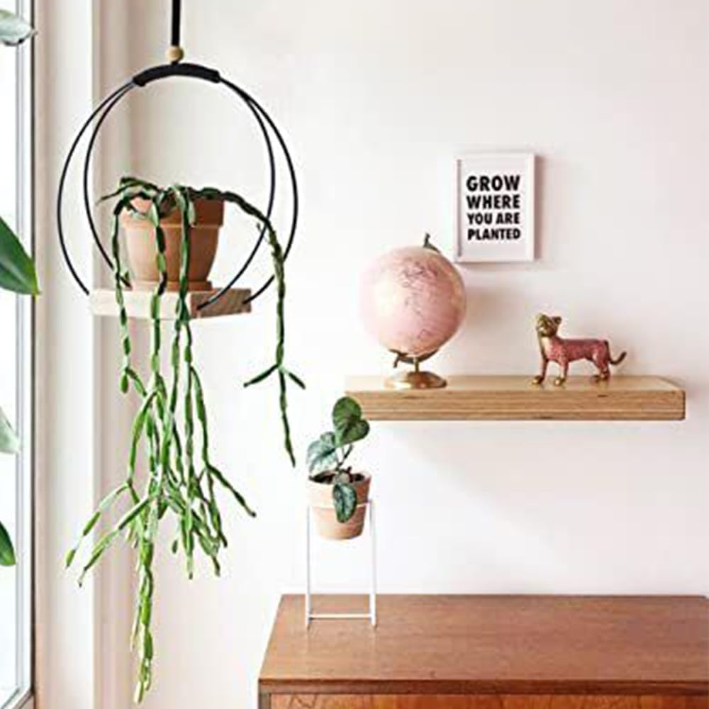 Hanging Planter with Wood Base, Modern Macrame Plant Hanger for Indoor Outdoor Wall Ceiling Window Boho Home Decoration, Black(Planter/Plants Not Included) image number 2