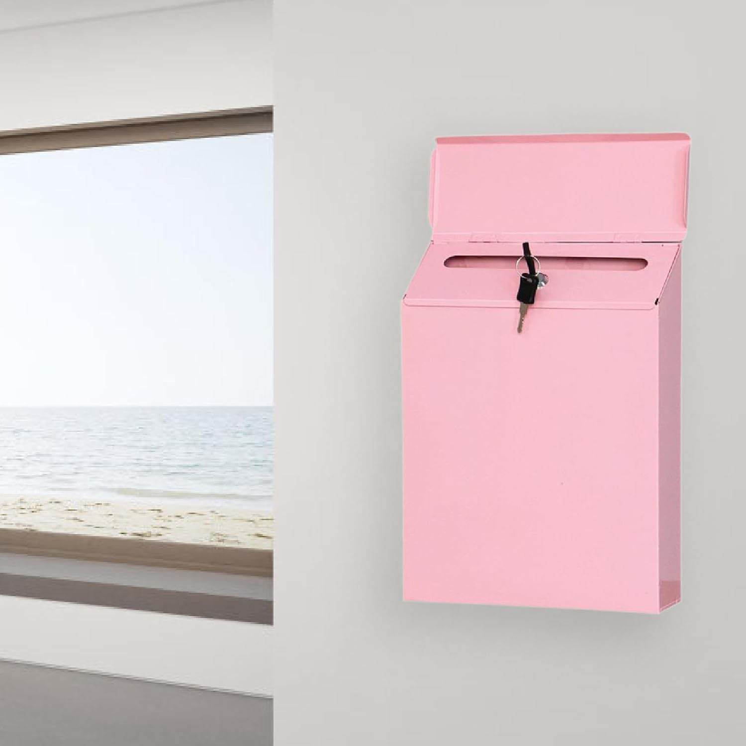 Perfk Wall Mounted Mailbox Letter Box Pink Easy to Use Sturdy Modern Practical Mail Box Drop Box for Porch Outdoor Front Door Gate image number 3