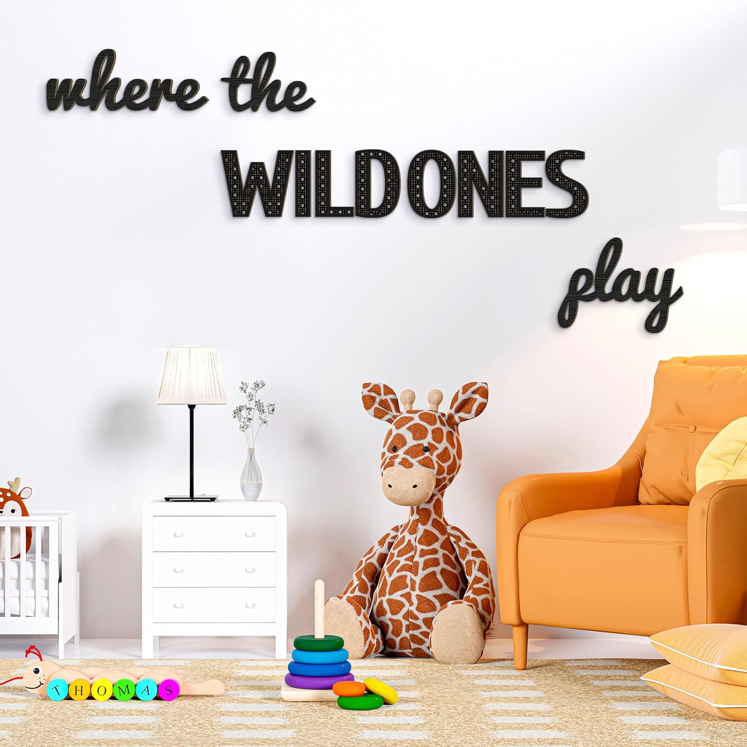 Beeveer Where the Wild Ones Play Nursery Sign Wooden Playroom Wall Decor Playroom Decoration Word Play Sign for Wall Plaques(23 Inch,Black)
