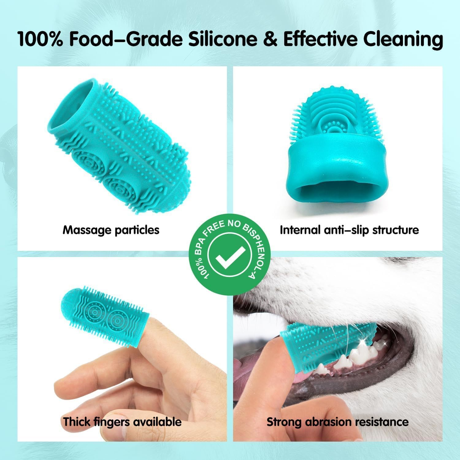 Silicone Dog Toothbrush - 4 Pack Finger Toothbrush Kit for Dogs & Cats | Plaque Remover, Dental Care & Teeth Cleaning Tools image number 3