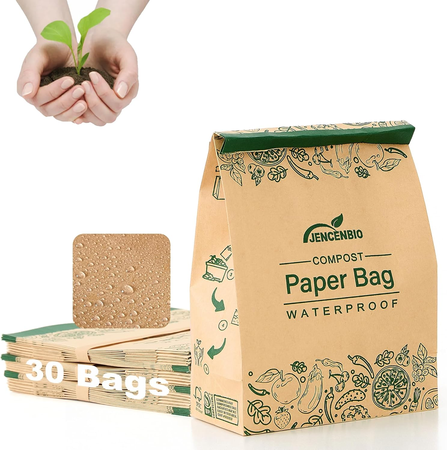 Compostable Paper Bag Leakproof Kitchen Food Waste Bag 35 Bags Waterproof Bin Liner with BPI Certified image number 4