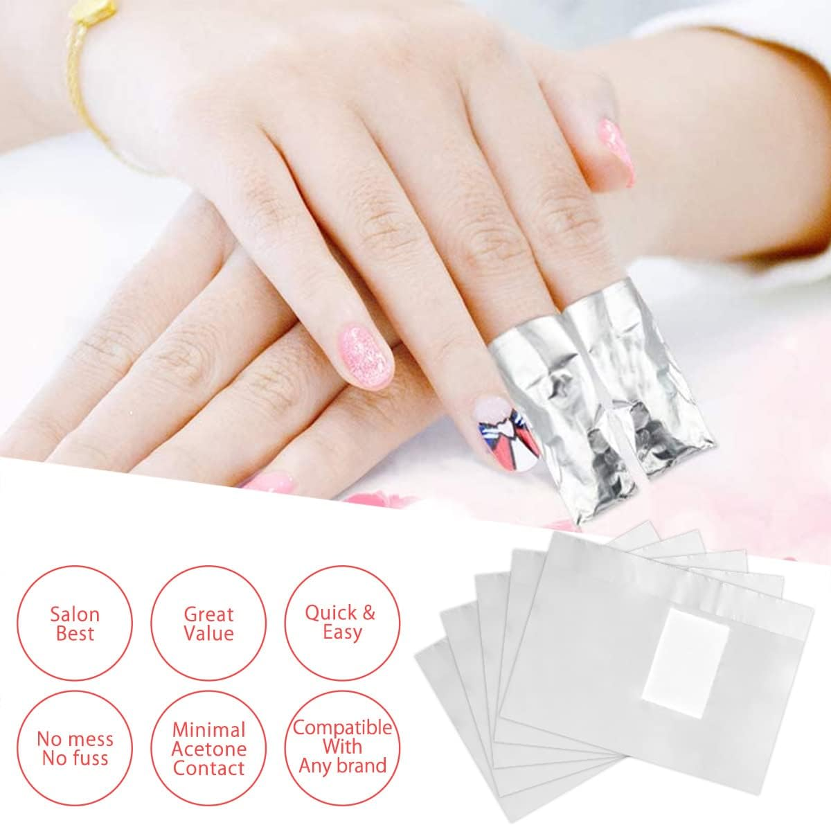 500Pcs Nail Foil Wraps Remover Aluminium Nail Art Soak off Remover Gel Nail Polish Remover Tools with Pre-Attached Lint-Free Cotton Pads, Easy Manicure Removal for Women Girls image number 2