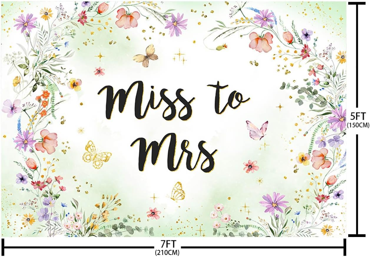 AIBIIN 7X5Ft Miss to Mrs Background Wildflower Bridal Shower Backdrop Bride to Be Engagement Party Cake Table Decoration Banner Wedding Photo Booth Props image number 5