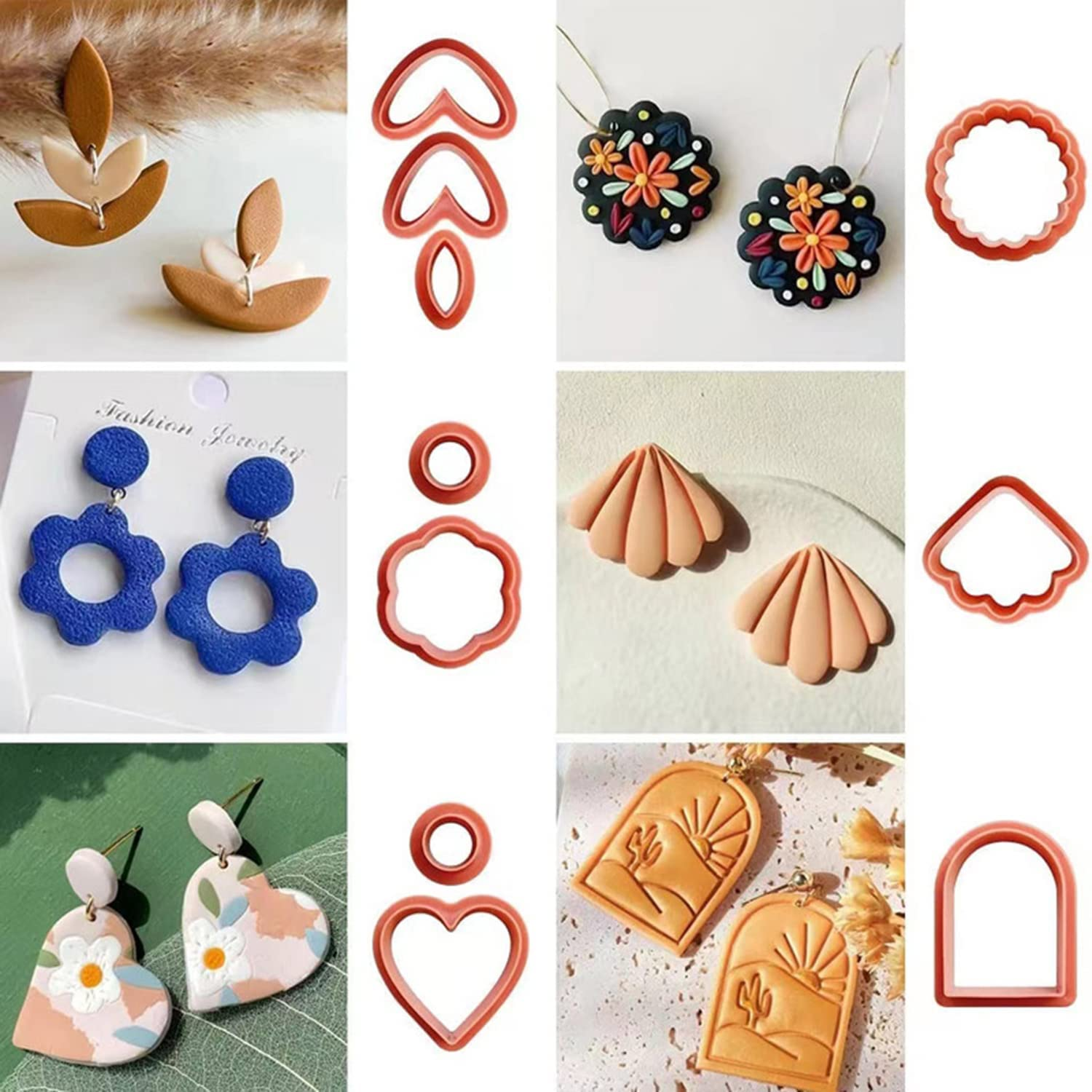 Taicols 142 Pcs Polymer Clay Cutters, Clay Cutters Set, Multi Shapes Clay Polymer Earring Cutters with Earring Studs and Hooks, DIY Polymer Clay Plastic Jewelry Earrings Making (Rust Red) - Rust Red image number 5