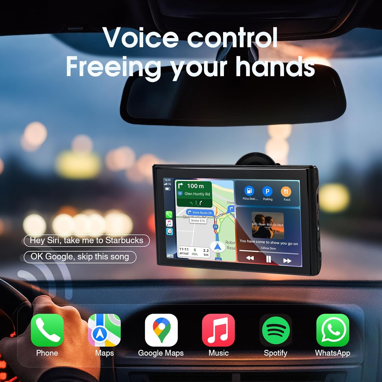 KTX Portable Apple Carplay Screen, 7&rsquo;&rsquo; Car Stereo Wireless Car Play & Android Auto Touch Screen, Backup Camera, Mirror Link/Voice Control/Music Play/Gps Navigation image number 4