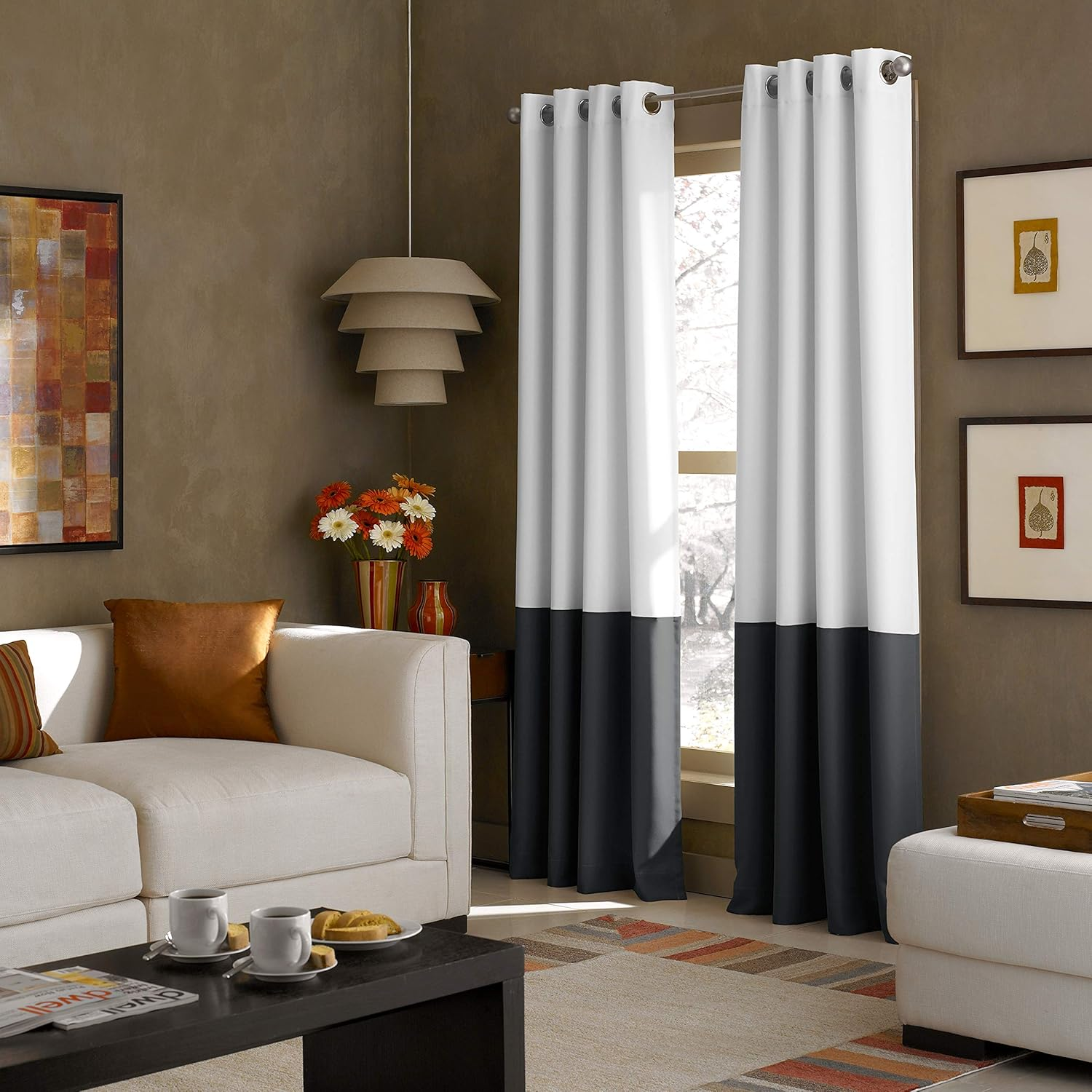 Curtainworks Kendall Color Block Grommet Curtain Panel, 120 Inch, White image number 3