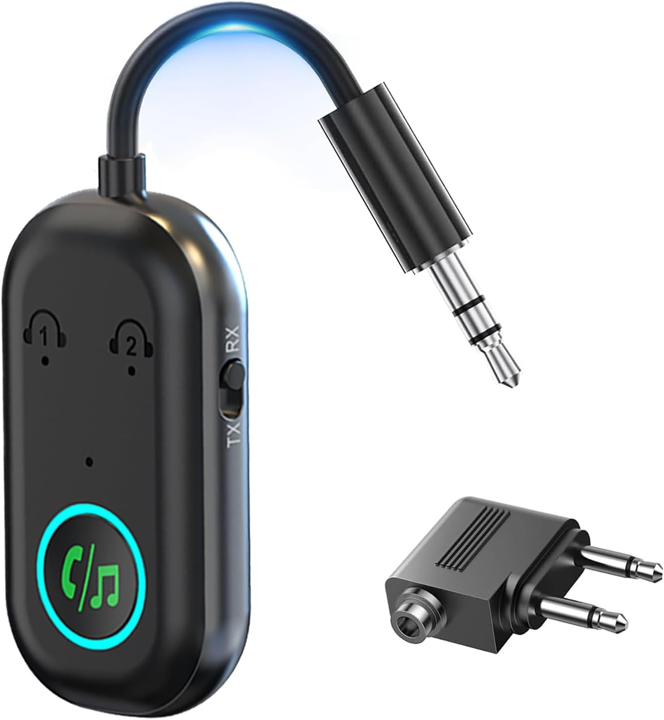 Airplane Bluetooth Transmitter, 2-In-1 Bluetooth 5.3 Transmitter Adapter for Airpods or Headphones Dual Pairs, 3.5Mm AUX Jack Wireless Audio Receiver for Flight, TV, Treadmill, Gaming Devices image number 3