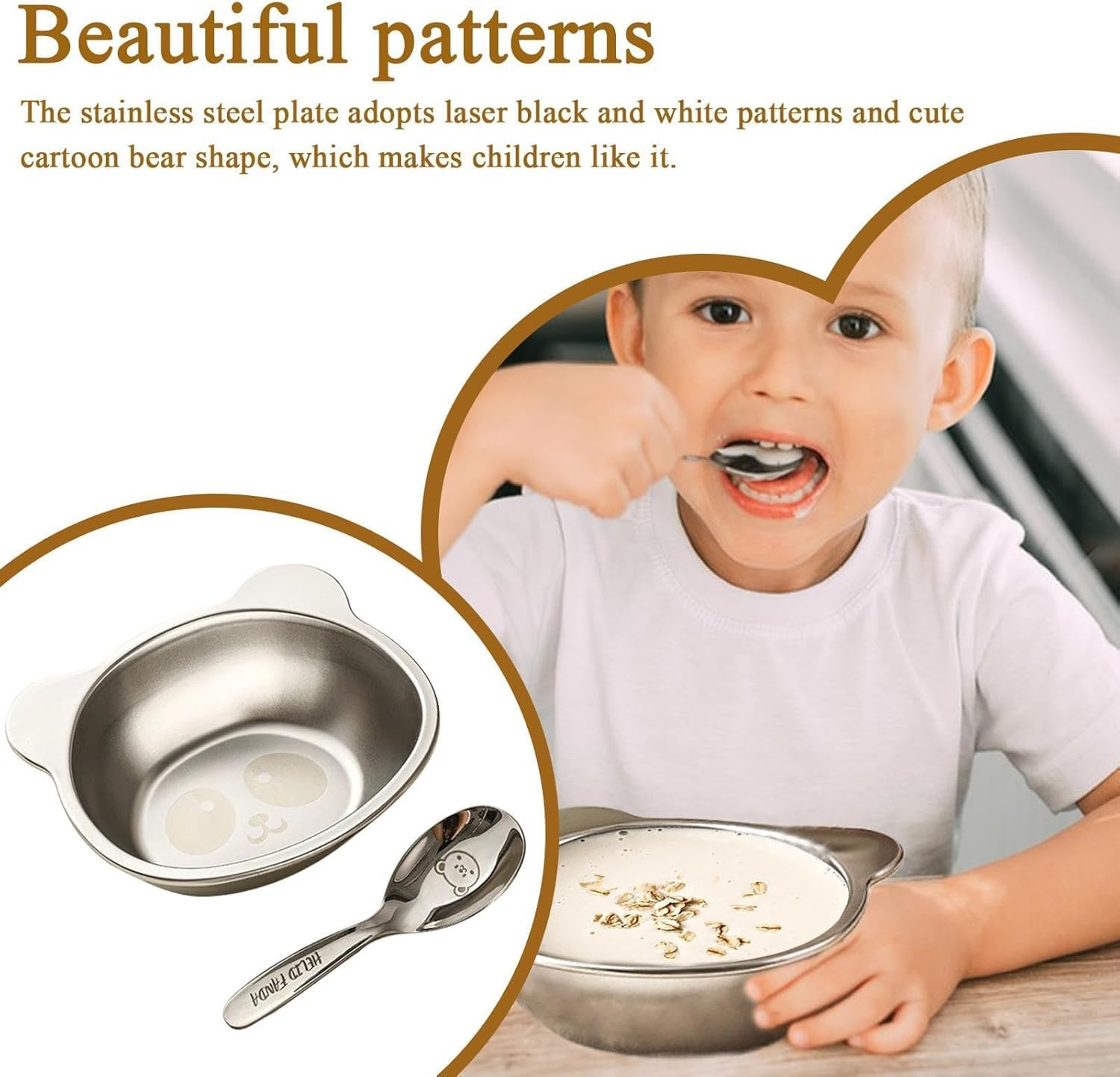 450Ml Stainless Steel Kids Bowls with Cartoon Animal Design,Lightweight, Durable, Ideal for Feeding, Camping and Fun Rice Serving during Travel image number 2