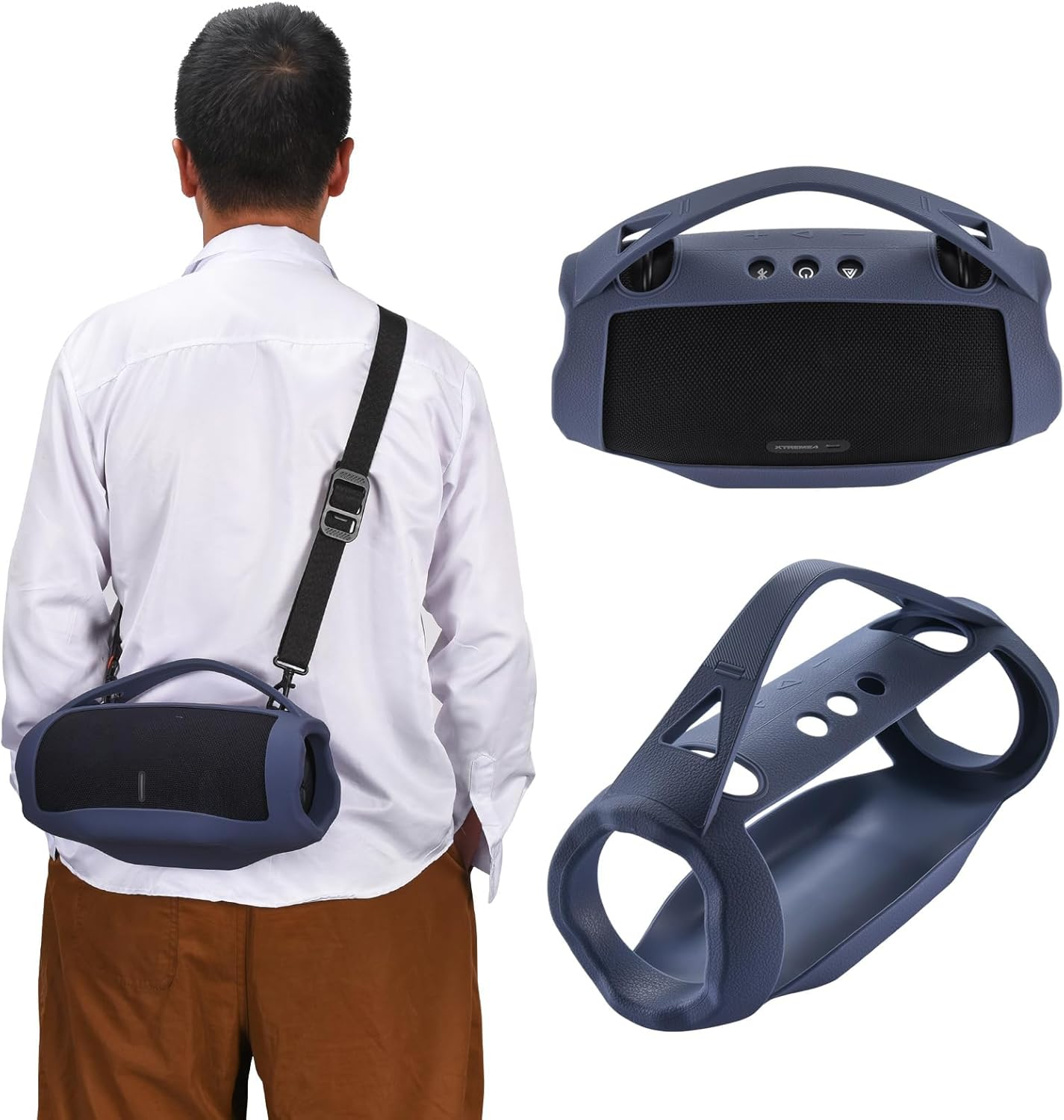 JOYSOG Xtreme 4 Silicone Case, Portable Carrying Cover for JBL Xtreme 4 Bluetooth Speaker Protector Sleeve Travel Bag (Blue) image number 6