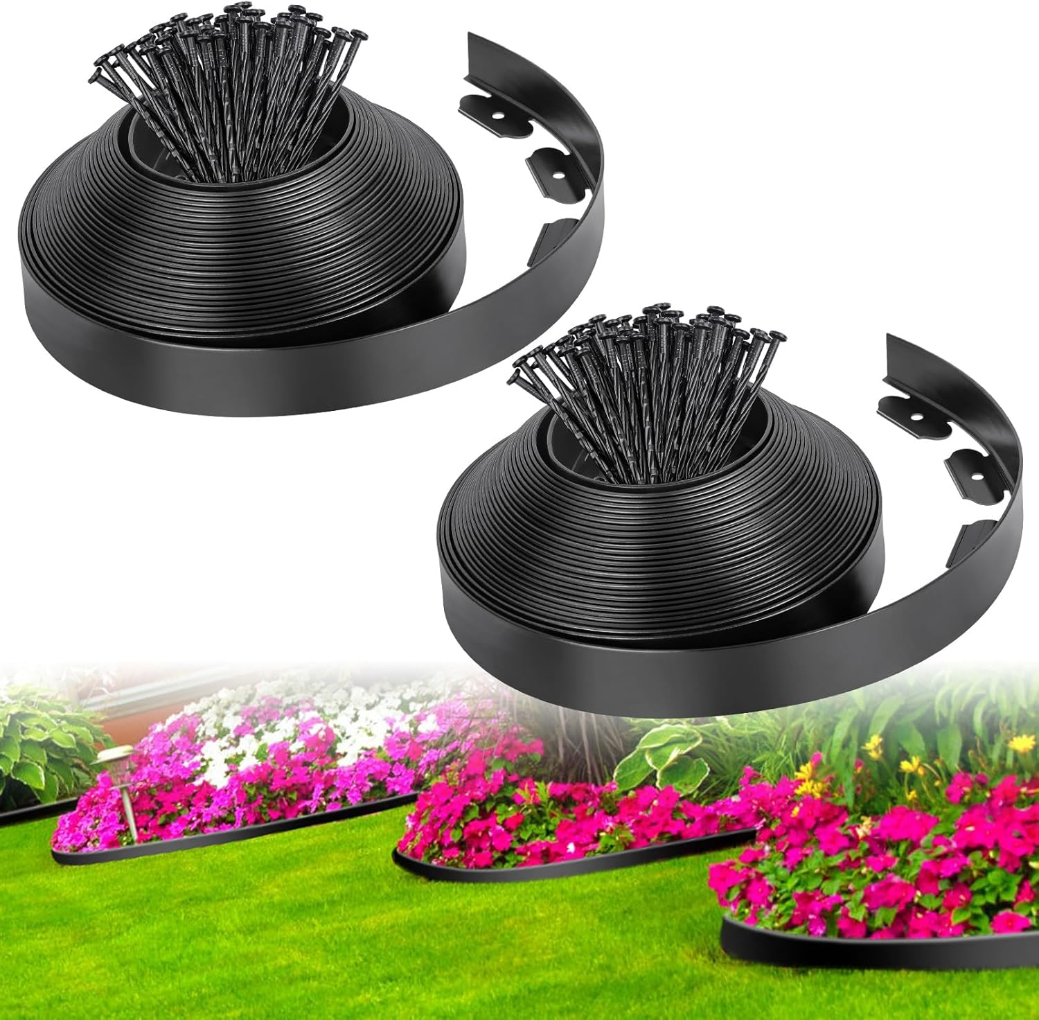 2-Inch X 66 FT Landscape Edging Border with 100 Anchoring Spikes, Garden Border Edging Kit, Plastic Edging Border Flexible for Garden Flower Beds Lawn Yard Paver Pathway (Black) image number 6
