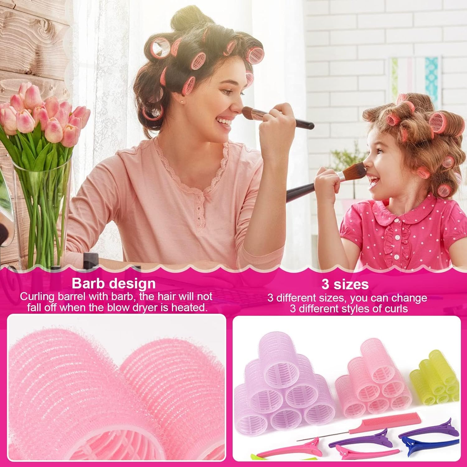 Hair Rollers, Velcro Rollers for Hair, 3 Sizes Hair Curlers Roller with Clips and Steel Needle Comb for Long Hair, Short Hair, Thin Hair, Bangs (25 Pcs) image number 1