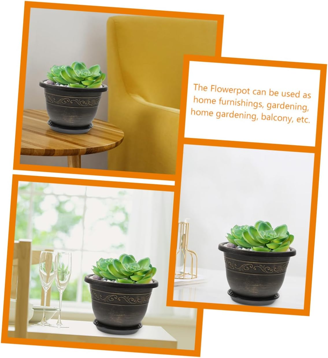 CAXUSD 4Sets Resin Flower Pot round Bonsai Planters Tray Gardening Container for Indoor Outdoor Use Decorative Household Garden Supply image number 5