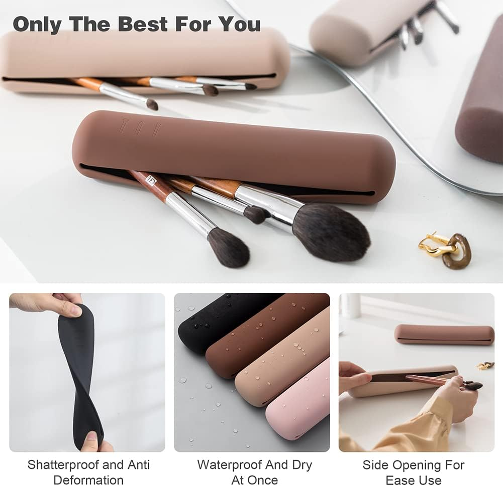 BEZOX Trendy Makeup Brush Holder - Silicon Makeup Brush Case, Sleek Make up Brush Holder, Waterproof Makeup Brush Holder for All Your Brushes (Black) image number 1