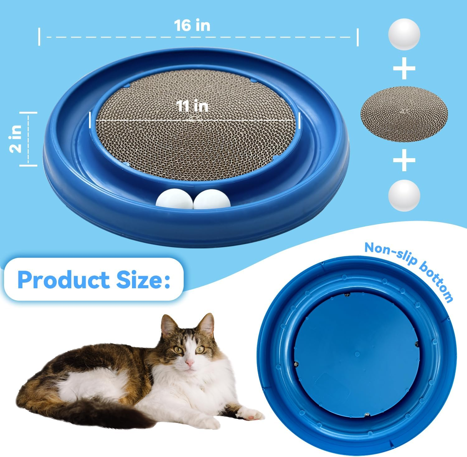 LYCTDD Cat Ball Track,Cat Scratching Board,Cat Scratchers for Indoor Cats,Cat Ball Toy Cat Toys for Bored Indoor Adult Cats for Kitten Mental Physical Exercise with Spare Ball (Blue) image number 1