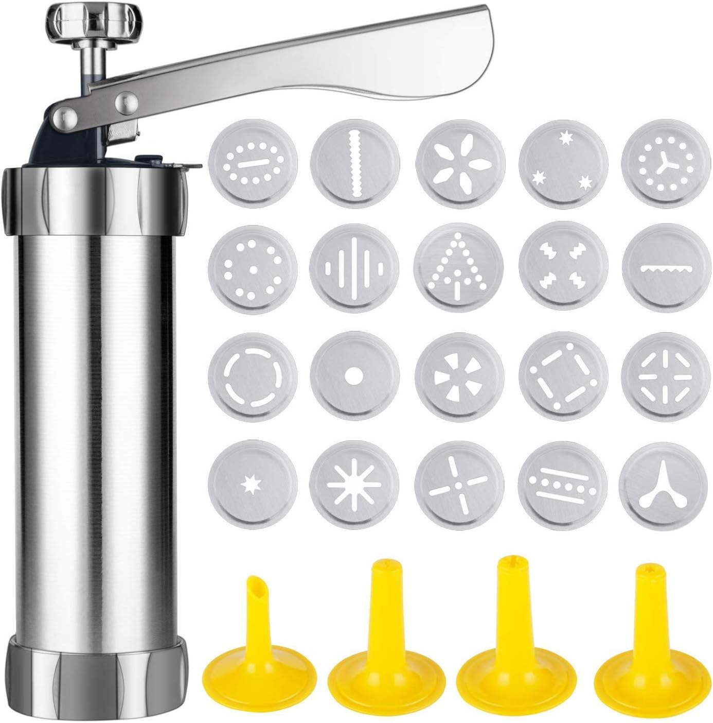 Cookie Press for Baking Aluminum Biscuit Press Cookie Gun Set with 20 Discs and 4 Icing Tips for DIY Biscuit Maker Cupcake Cake Decoration Dough Churro Maker - Cookies Machine Maker