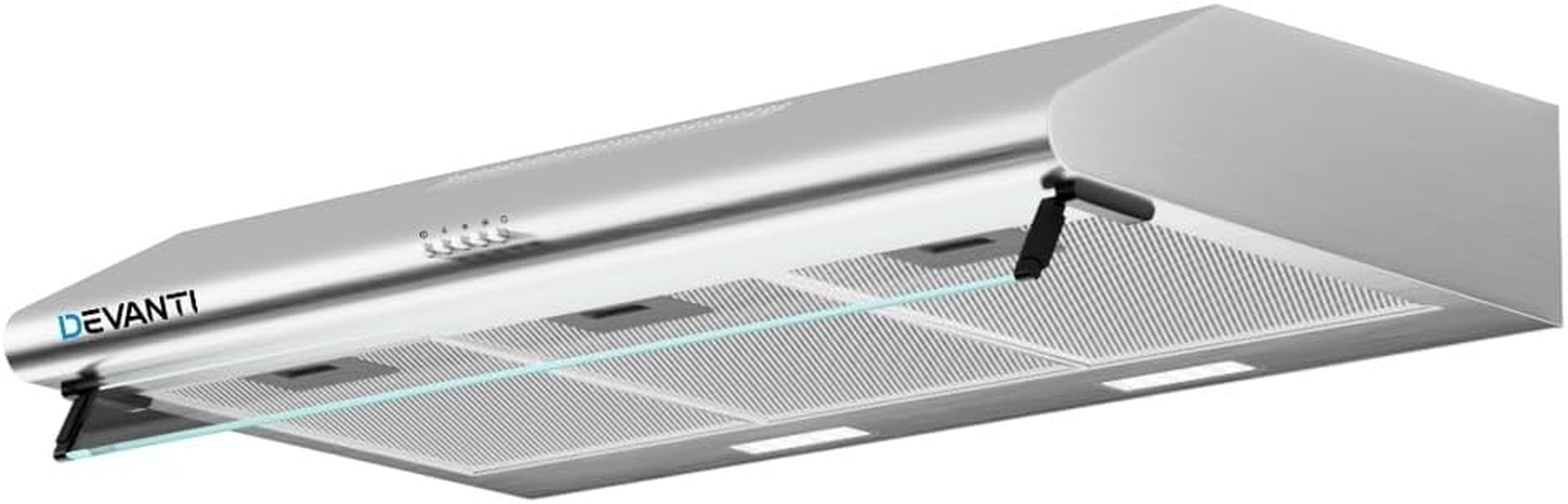 Devanti Range Hood 90Cm 900Mm Wall Mount Canopy, Stainless Steel Recirculating Duct Kitchen Ventilation, 3 Speed Exhaust Fan Aluminium Filters LED Lights Silver image number 4