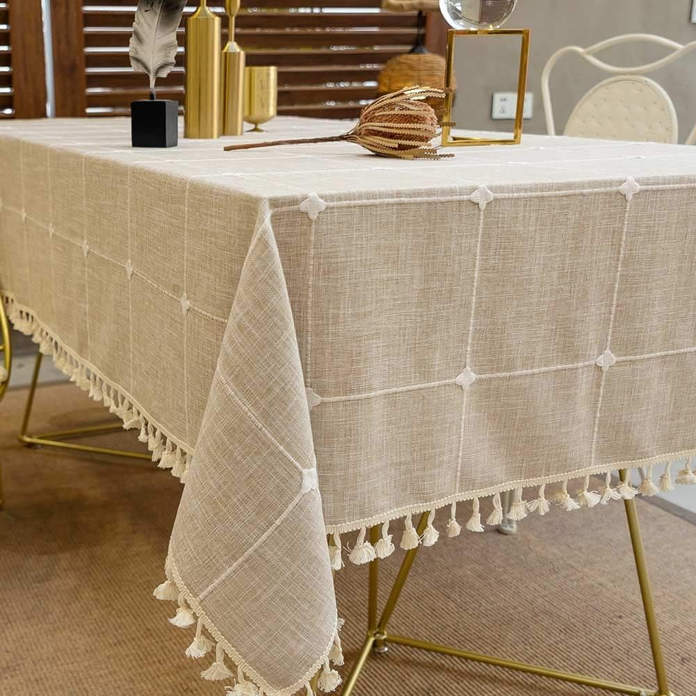Warm Star Tablecloths,Cotton Linens Wrinkle Free Anti-Fading,Tabletop Decoration Washable Dust-Proof,Table Cover for Kitchen Dinning Party, Light Coffee, Rectangle/Oblong, 55''X102'',8-10 Seats image number 1