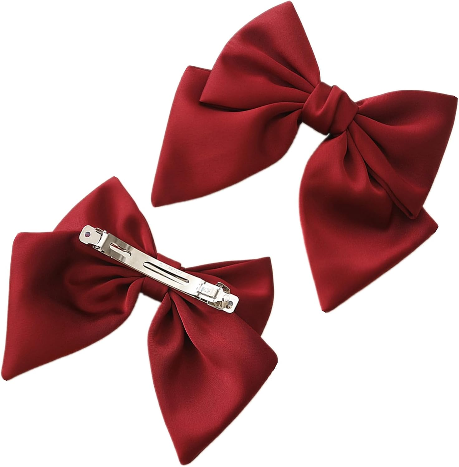 2Pcs Hair Bows for Women, Bow Hair Clips for Girls,Silky Satin Hair Bows Hair Ribbon Cute Hair Accessories, Black+Wine Red. image number 4