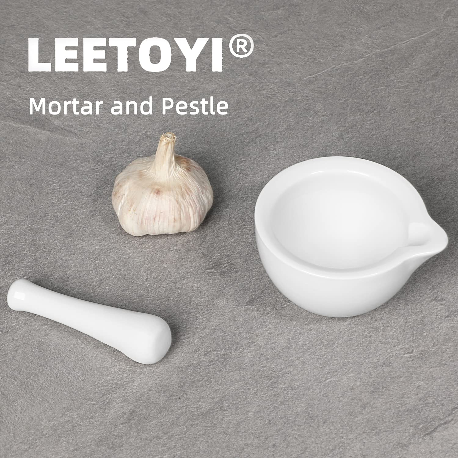 LEETOYI Porcelain Mortar and Pestle, Ceramic Herb Grinder Pill Crusher Set (4.2-Inch) image number 2