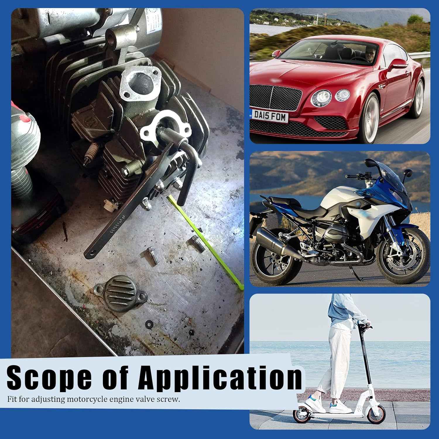 Glarks 4Pcs Motorcycle Engine Valve Adjustment Tool Kit, Engine Screw Spanner Valve Tool Wrench Valve Screw Repair Spanner with Feeler Gauges for Motor Engine Valve Screw image number 3