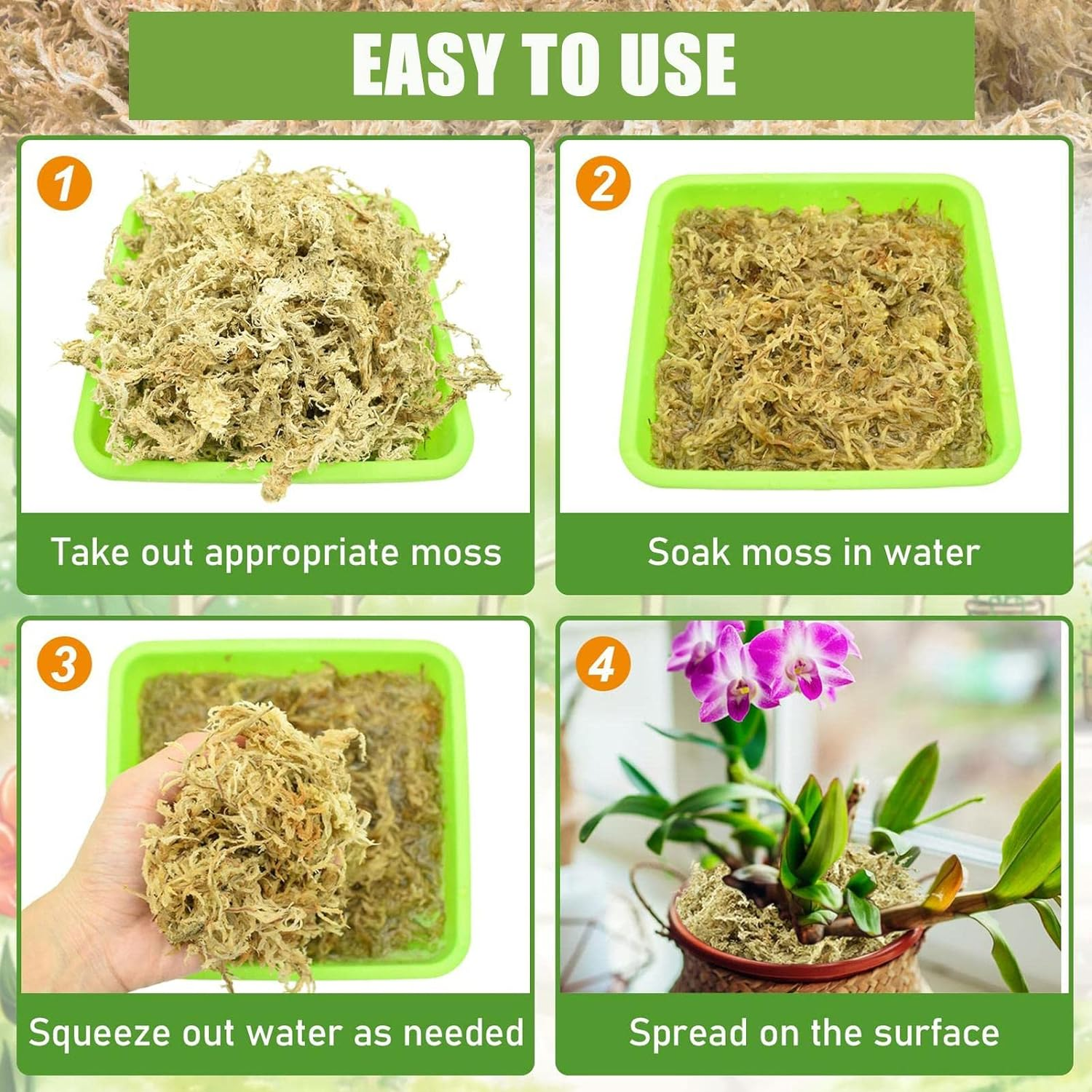 Sphagnum Moss for Plants, Natural Orchid Soil, Floral Arranging Supplies for Houseplant Gardening Aquarium Tank Pond Floral Crafts Reptile Terrariums Outdoor Decoration image number 5