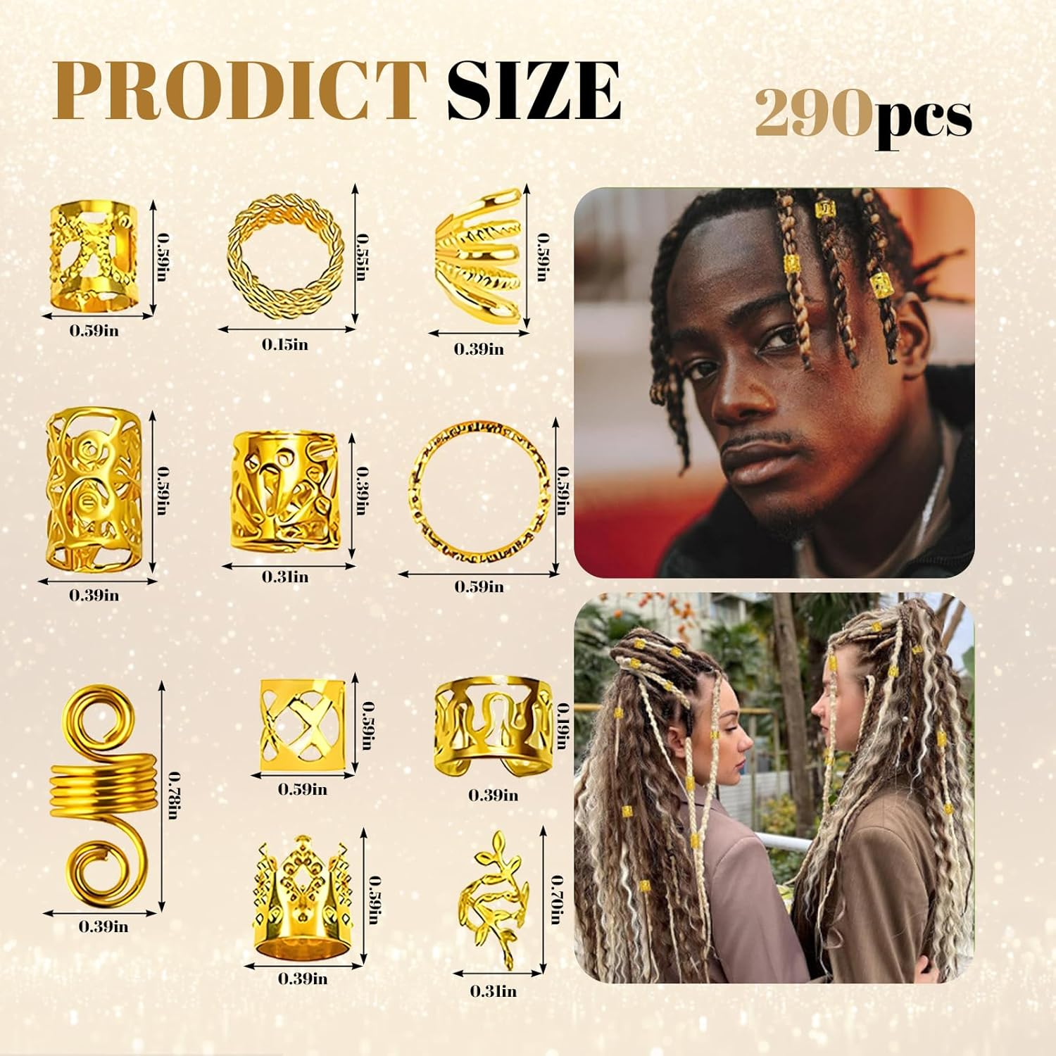 Xanthelle Hair Beads, 290 Pcs Gold Hair Accessories for Dreadlocks & Braids, Women'S Hair Jewelry, Metal Hair Clips, Hair Rings & Hair Clips image number 5