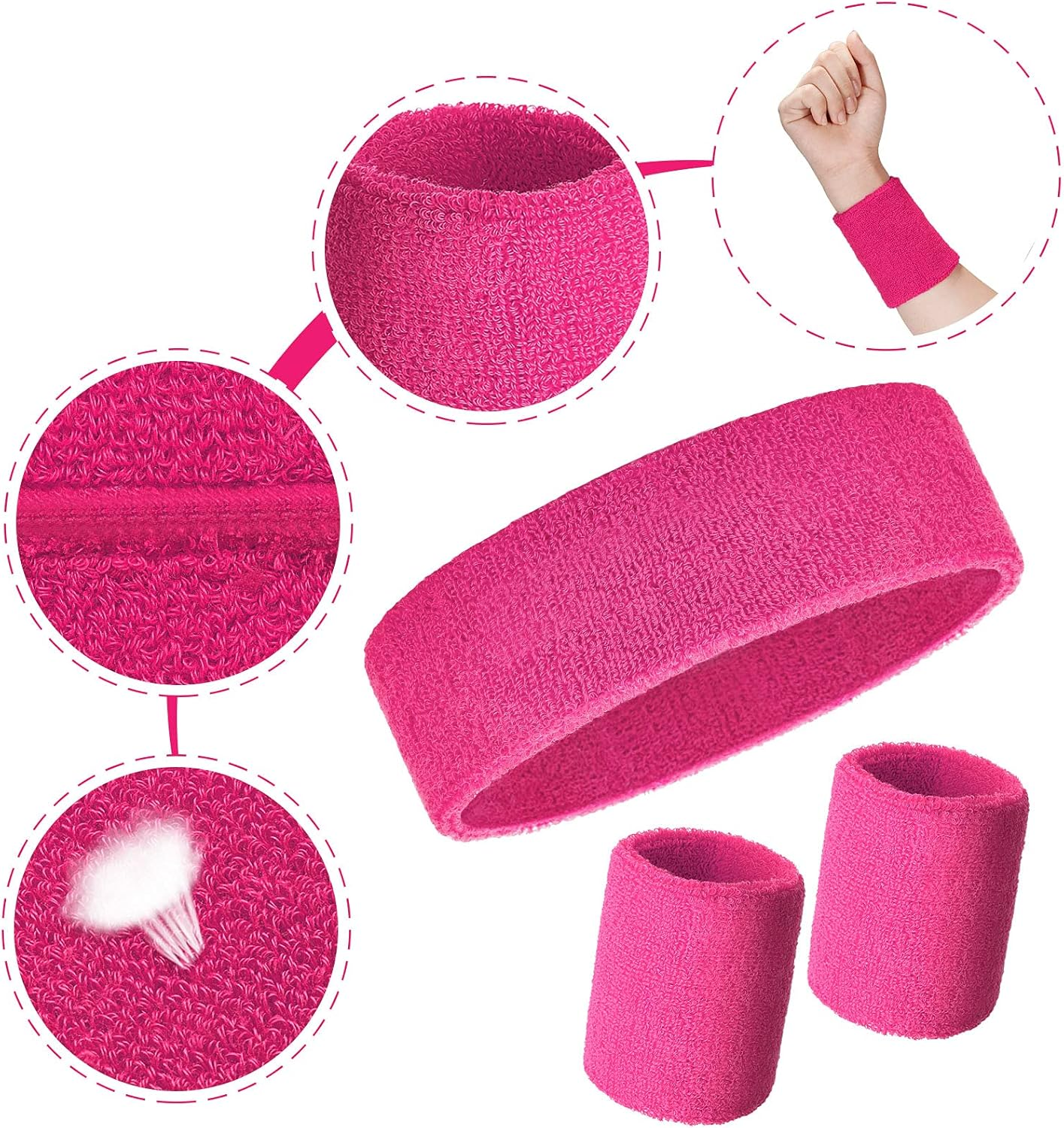 Sweatbands Set, Paris Sports Competitions Supplies Include Sports Headband and Wristbands Sweatbands Colorful Cotton Sweatband Set for Men Women - Rose Red, Fluorescent Yellow, Sky Blue, Light Yellow image number 4