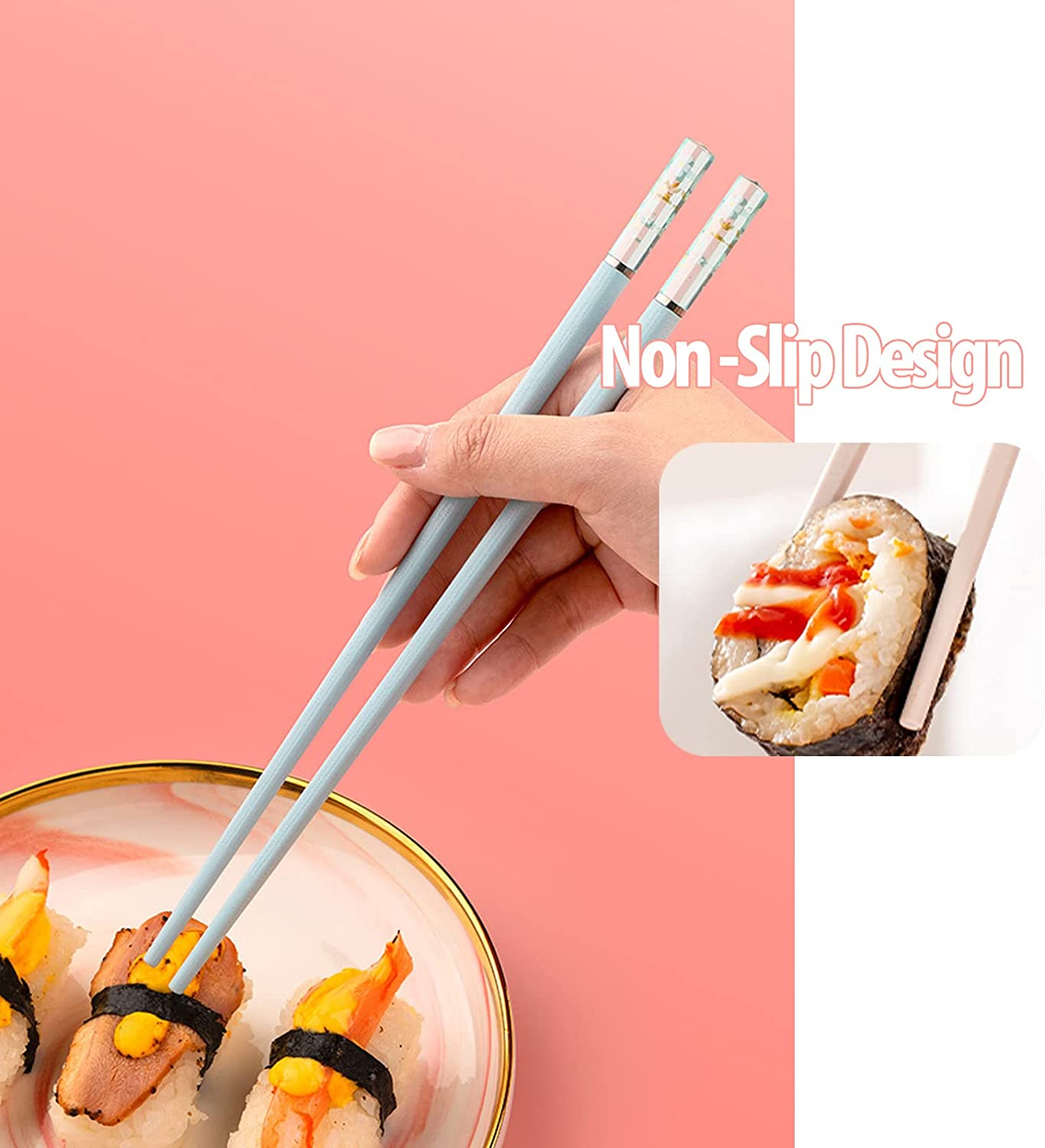 5 Pairs Fiberglass Chopsticks-Reusable Chopsticks Dishwasher Safe, 9.6In/24.3Cm Matte Non-Slip Family/ Hotel/ Restaurant Chop Sticks, Chinese/Japanese Hair Chopstick Gift Set, Sakura