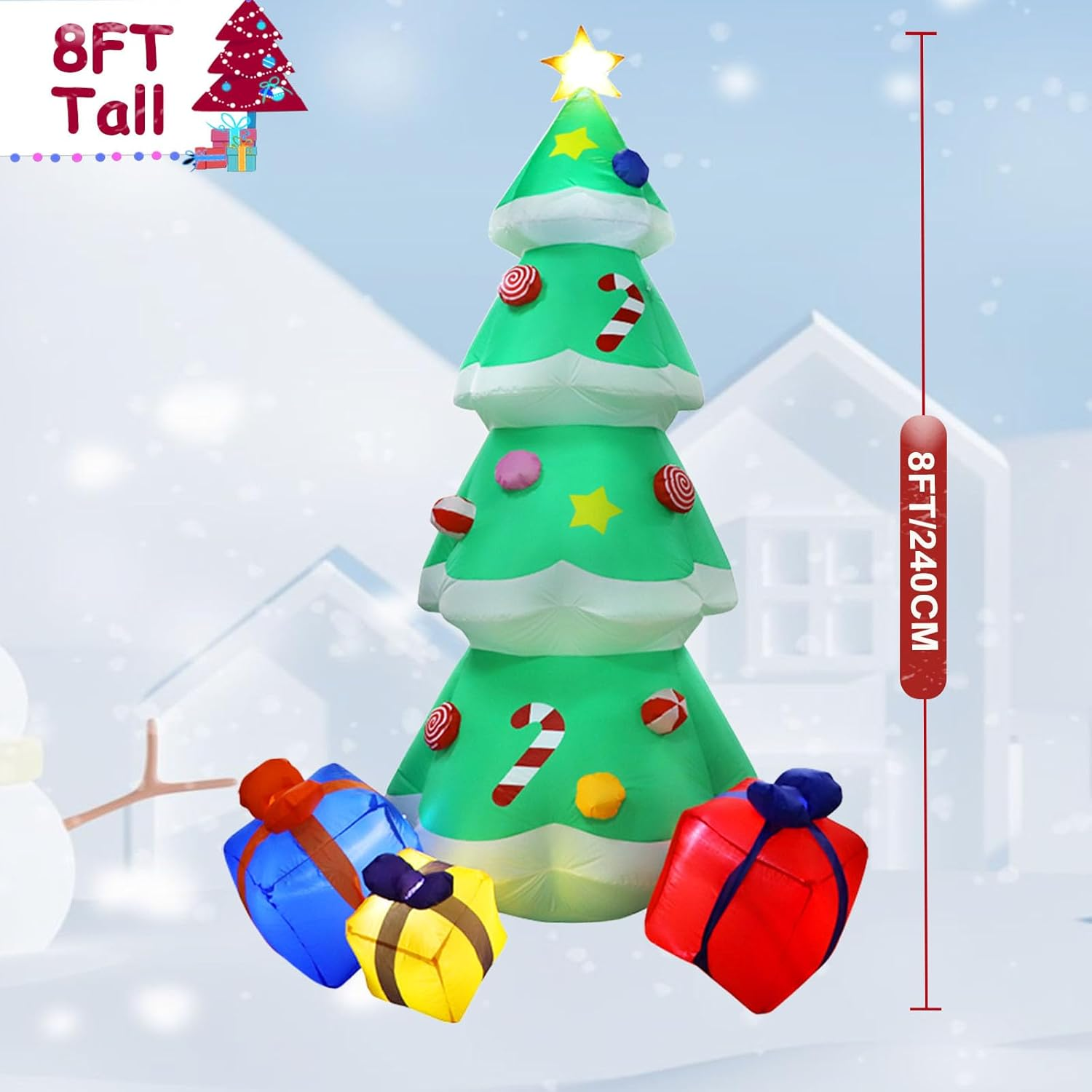 SAILESI 8FT/2.4M Christmas Tree Inflatable Outdoor Decoration, Blow up Christmas Tree with 3 Gift Boxes, Built-In 5 LED Lights Xmas Decor for Indoor Outdoor Holiday Pa image number 3