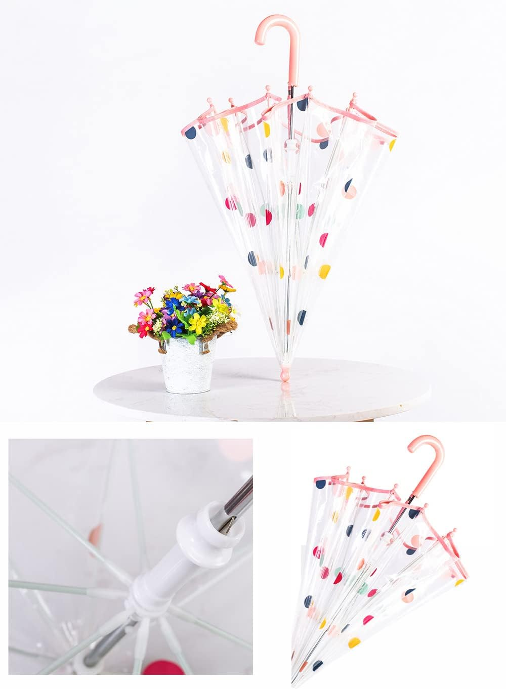 Threeh Kids Dots Bubble Umbrella with Easy Grip Handle 8 Shatterproof Fiber Ribs 28 Inch Extended Canopy Great Birthday Party Christmas - White image number 4