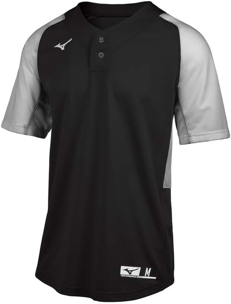 Mizuno Youth Aerolite 2-Button Baseball Jersey, Black-Grey, Medium image number 2