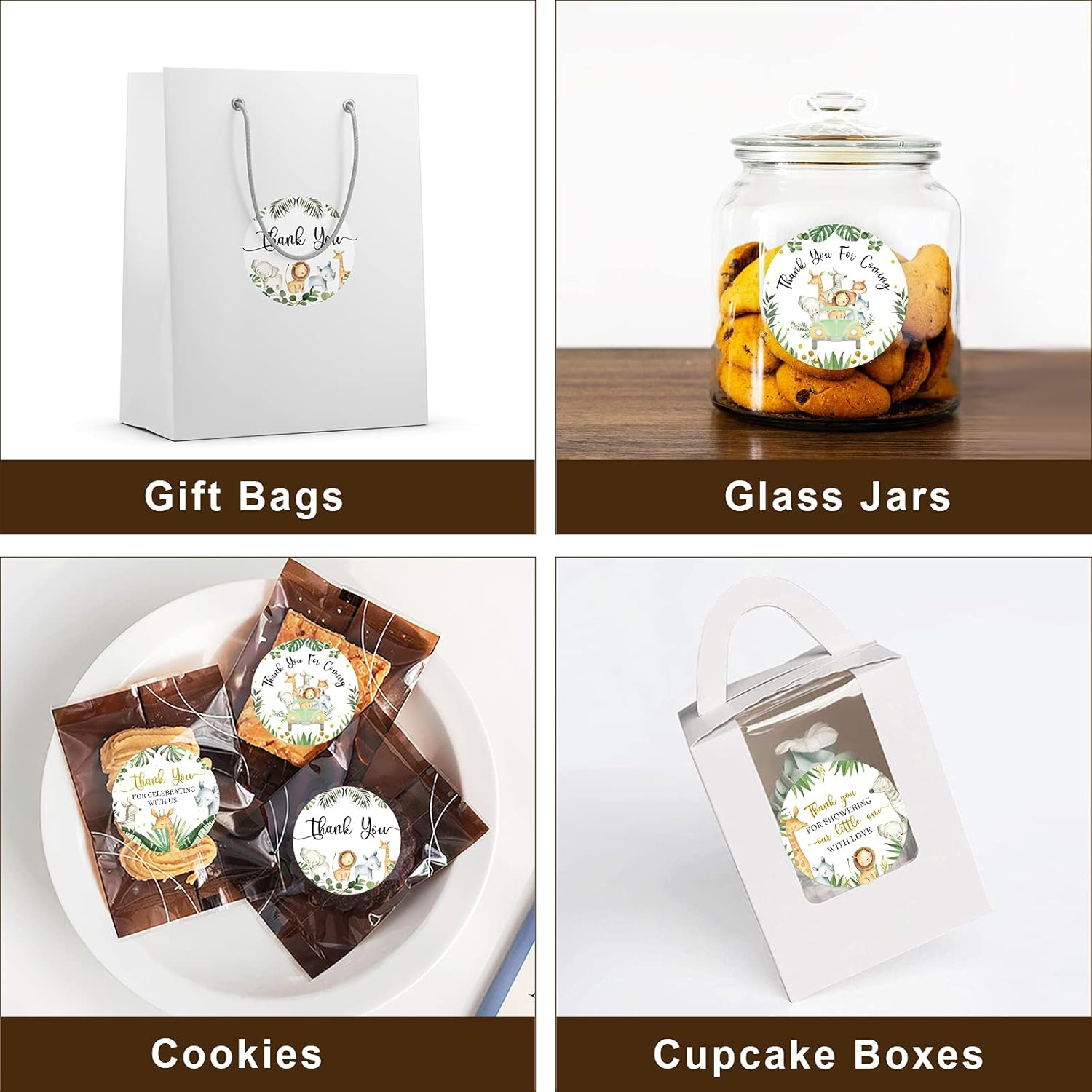 80 Jungle Safari Thank You Stickers, Baby Shower Thank You Stickers, Wild Animals Birthday Party Favor Label Decorations(2 Inch) image number 1