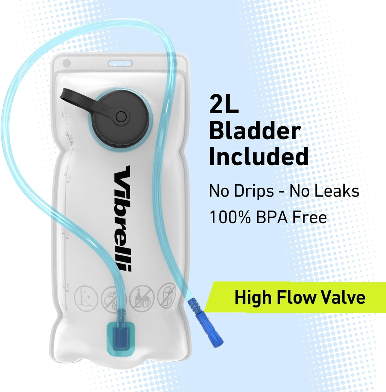 Vibrelli Hydration Pack & 2L Hydration Bladder - High Flow Bite Valve Hydration Backpack image number 6