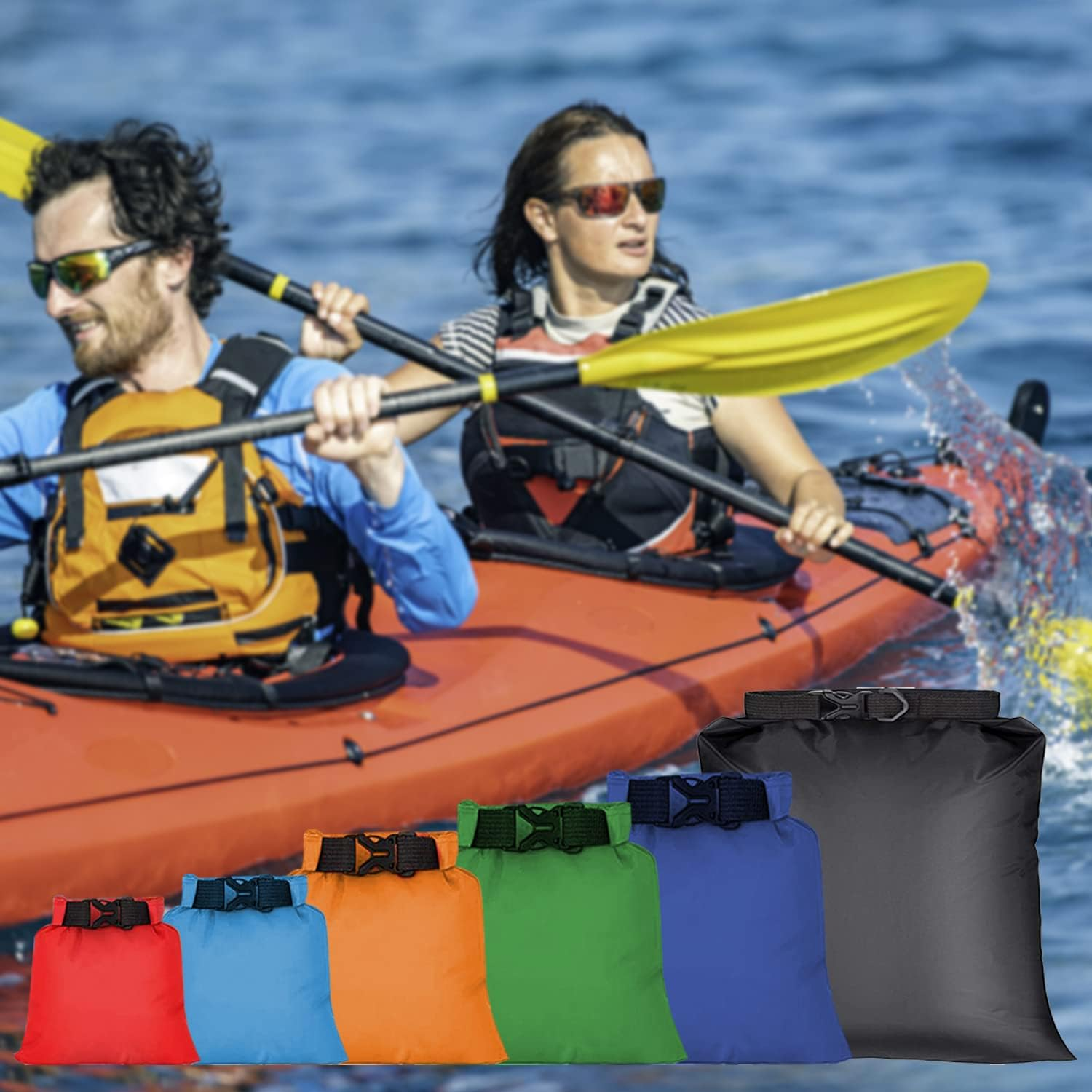 6 PCS Dry Bags Waterproof Dry Bag Set Dry Sack Small Dry Bags Rucksack Liner Black and Multi-Color Canoe Bags Water Resistance for Camping Hiking Backpacking Kayaking Home Storage, Multi-Color, - Black image number 4