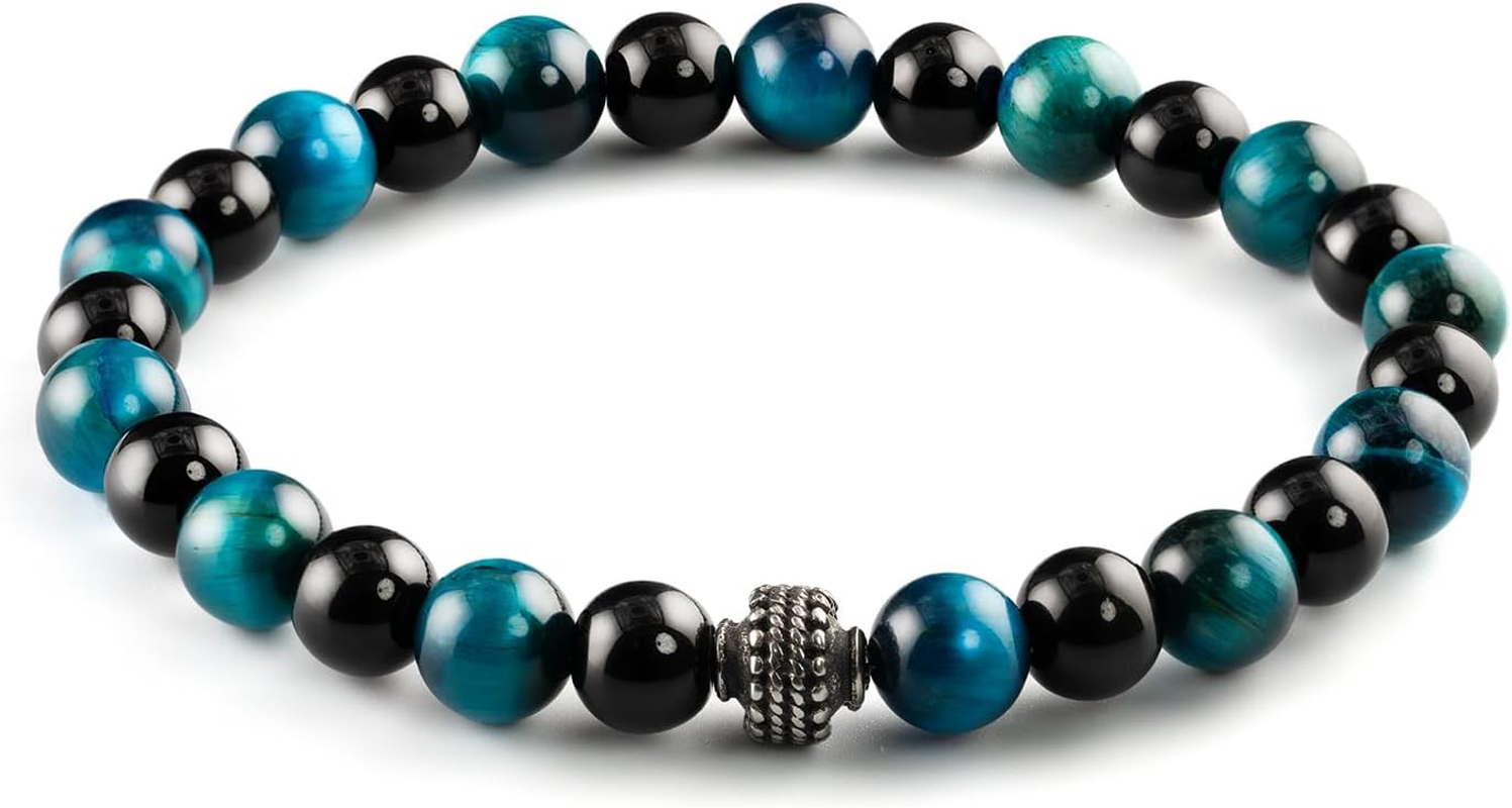 Nature Lava Stone Tigereye Black Brown Green Blue Bead Bracelet | 2 Sizes | Mens Womens Gift Pack Bracelets
