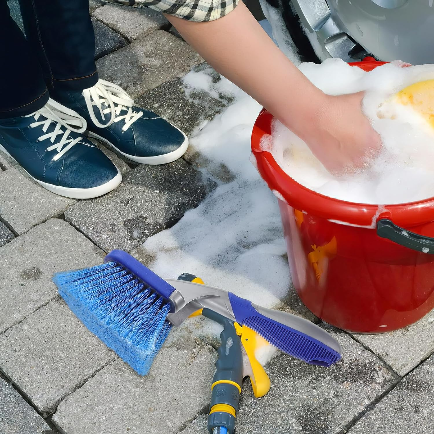 Outanaya Car Wheel Cleaning Brush Set, 2Pcs Tire and Rim Detail Brushes with Long and Short Ergonomic Handles, Soft Bristles for Auto Wheel and Tire Care, Suitable for Car and Motorcycle Detailing image number 3