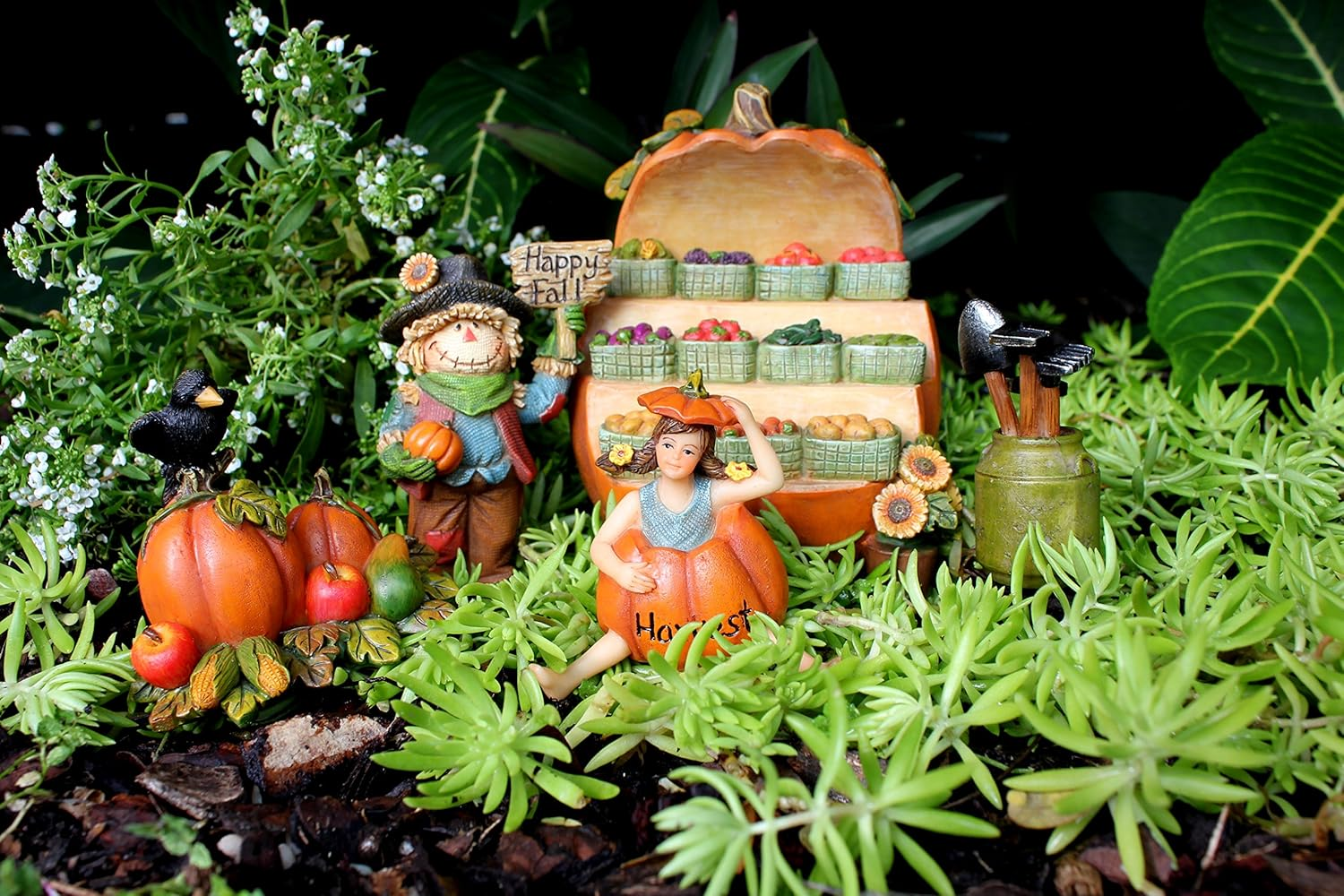 PRETMANNS Fairy Garden Fairies Accessories - Kit with Fairy Figurine, Miniature Scarecrow & Vegetable Stand 5 Pieces Farm Collection image number 2