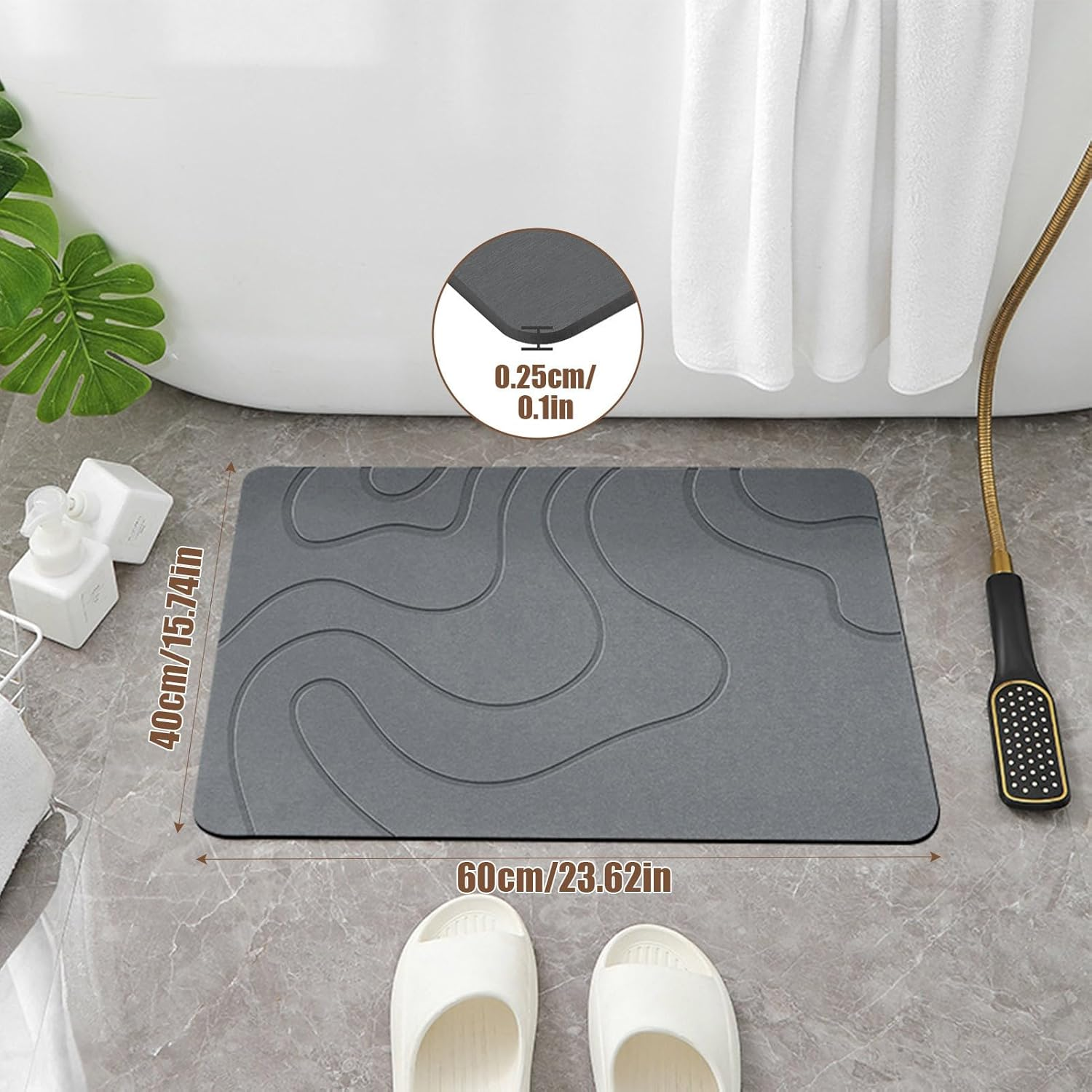 Stone Bath Mat | Natural Aceous Earth Shower Mat | Non-Slip Super Absorbent Quick Drying Bathroom Floor Mat | Multipurpose Stone Drying Mat for Kitchen Bathroom image number 3