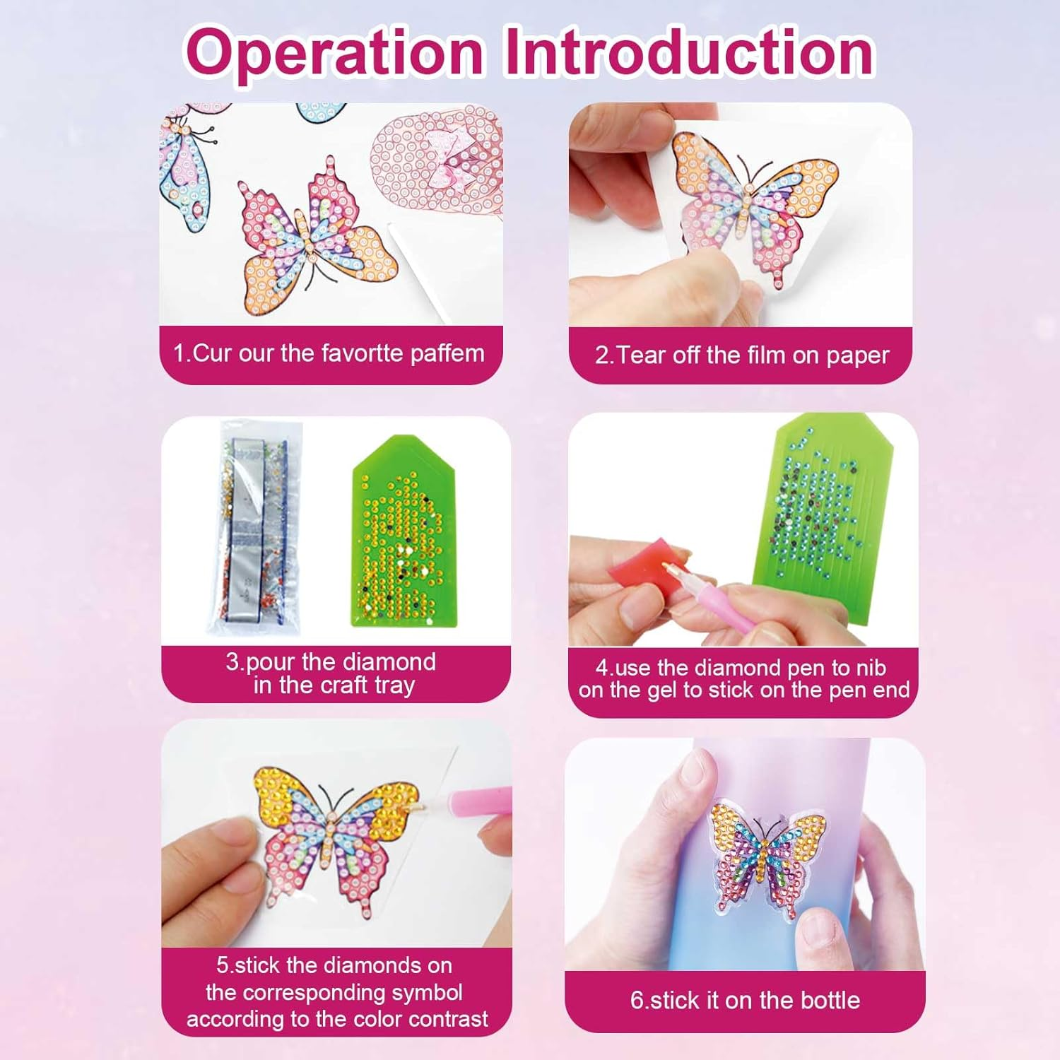 Decorate Your Own Water Bottle Kits for Girls Age 4-13, Butterfly Gem Diamond Painting Crafts, Kids Arts and Crafts Girls Gifts Toys for 3-12 Year Old Girls Birthday Gifts (Butterfly 600Ml) image number 5