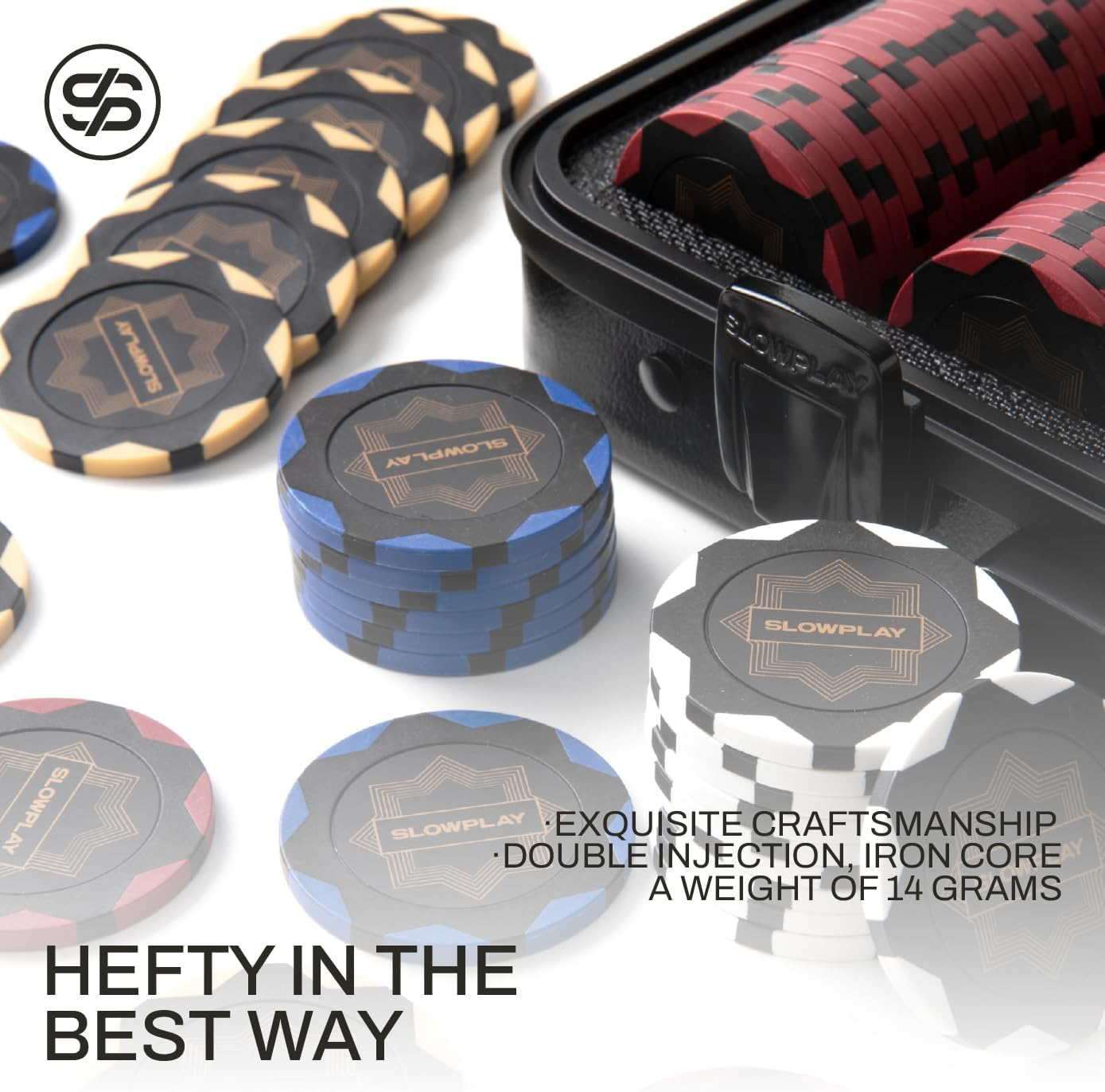 SLOWPLAY Nash 14 Gram Clay Poker Chips Set for Texas Hold&rsquo;Em, 300 PCS [With Numbered Values] Features a High-End Carrying Case