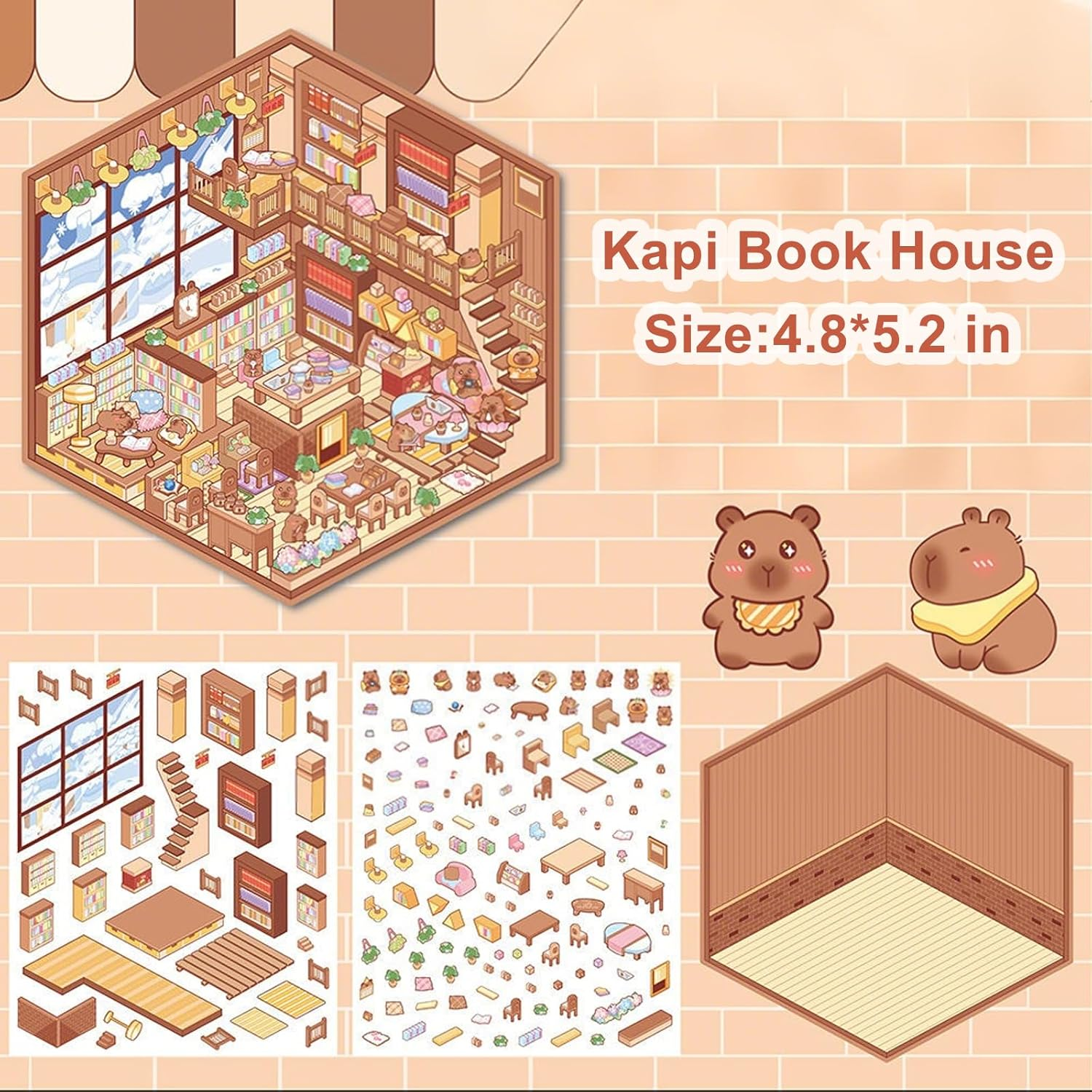 3D House Scene Stickers - 6 Sets DIY Mini Shop Stickers for Kids & Adults, Cute Cartoon Animal Stickers for Stress Relief & Creativity (Make Your Own 3D Sticker Scenes) (Stickers-A-1) image number 1